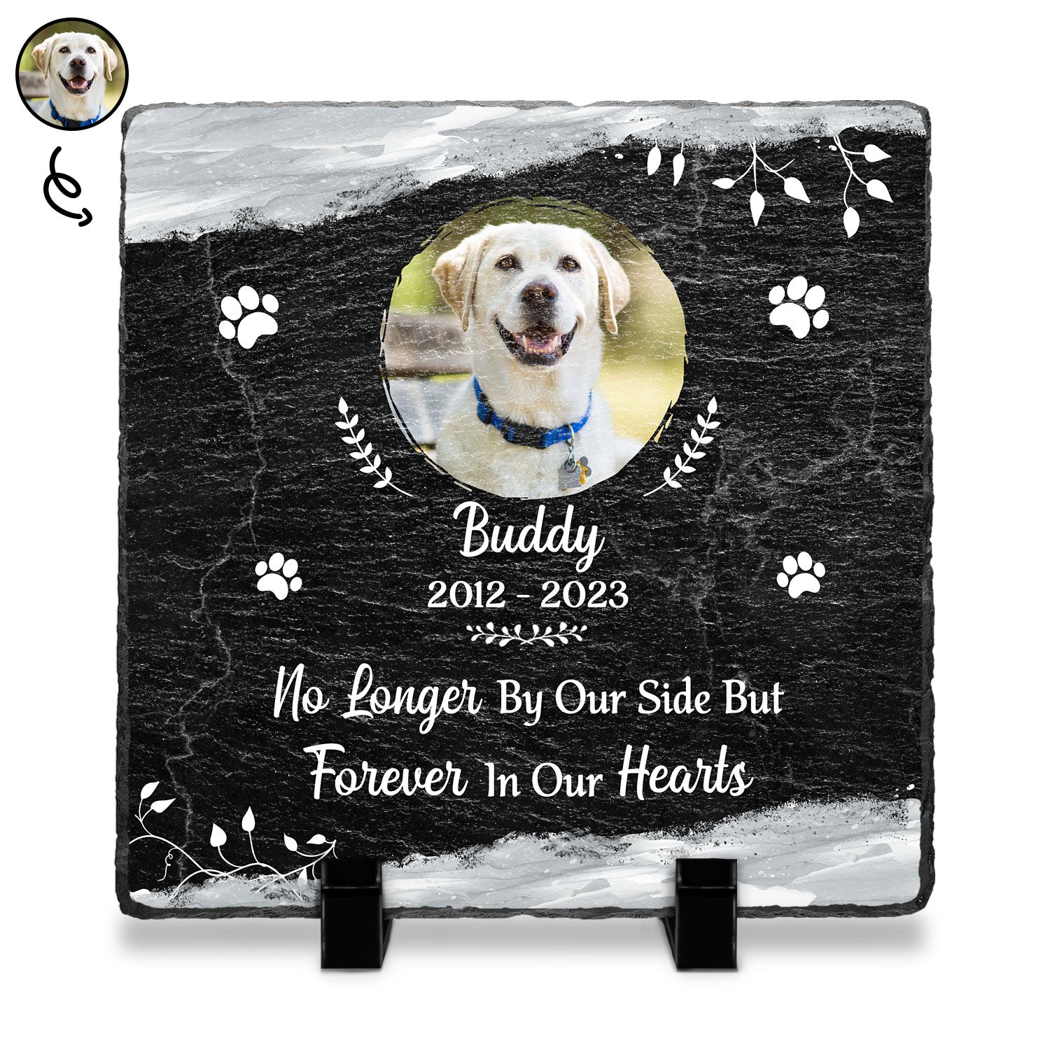 Custom Photo Forever In Our Heats - Pet Memorial Gift - Personalized Rectangle Memorial Garden Stone