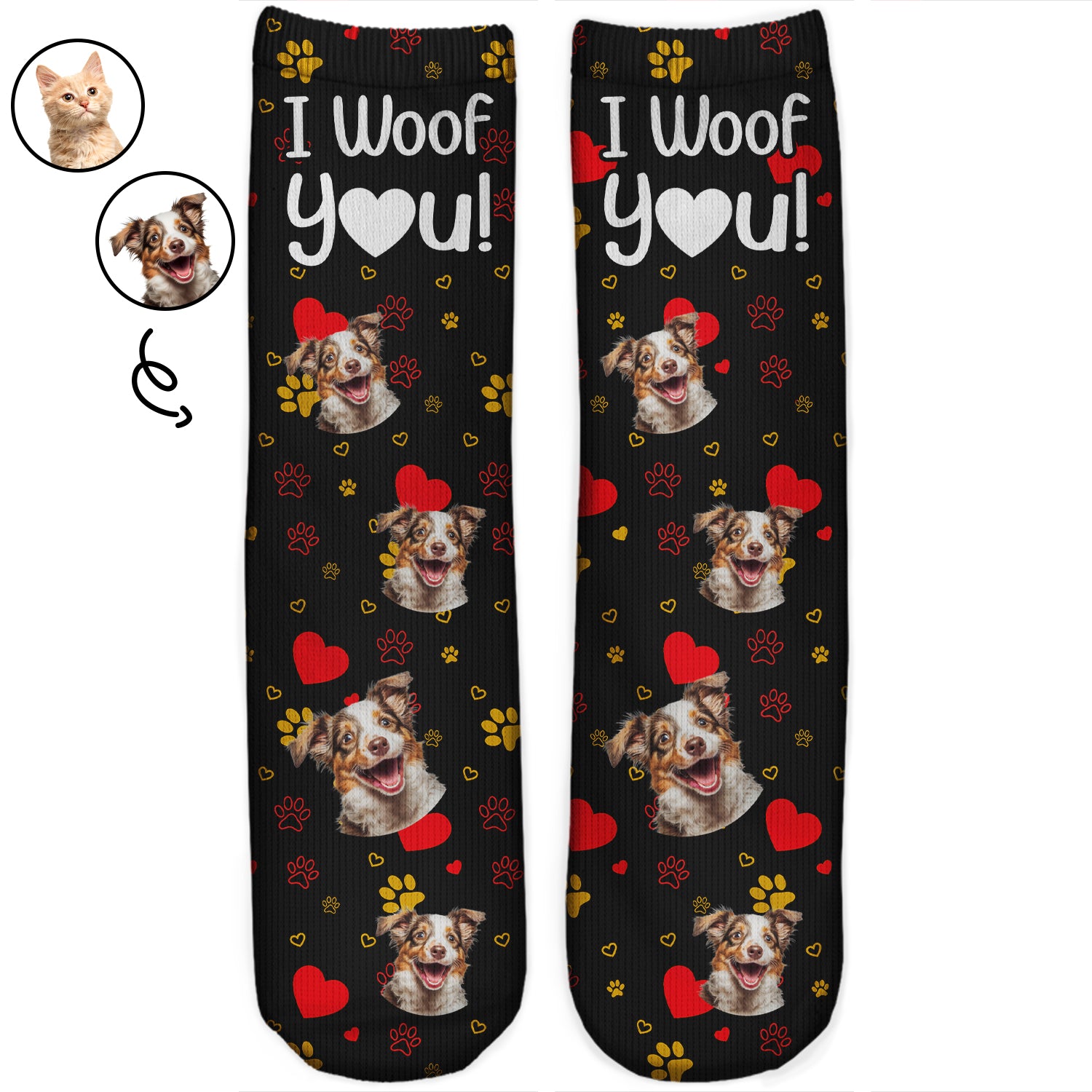 Custom Photo I Woof You I Meow You - Gift For Dog Lovers, Cat Lovers - Personalized Socks