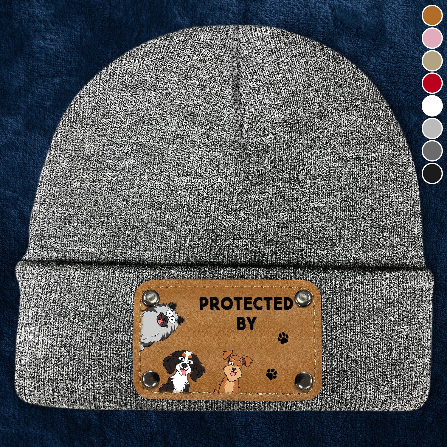 Dog Lovers Protected By - Gift For Baby - Personalized Beanie With Leather Patch