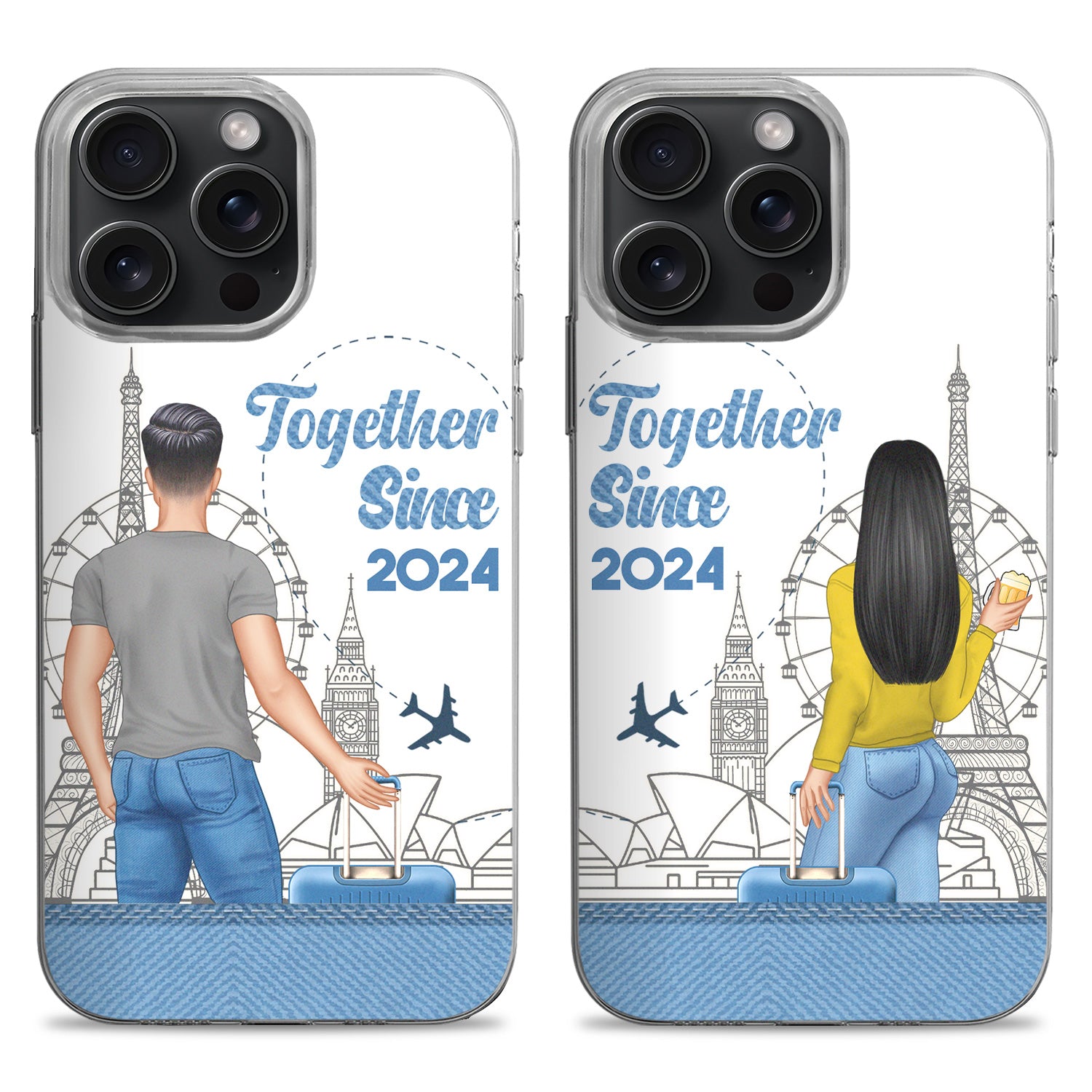 Couple Jeans Together Since - Gift For Couples - Personalized Clear Couple Phone Case