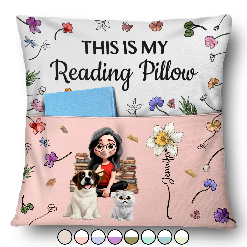 My Reading Pillow Reading Girl With Pets & Birth Month Flower - Person