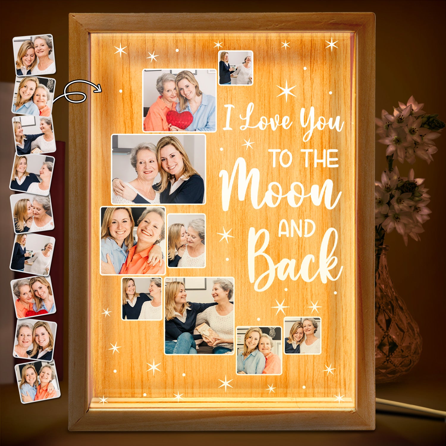 Custom Photo Love You To The Moon And Back - Birthday, Loving Gift For Mom, Dad, Grandma, Family - Personalized Picture Frame Light Box