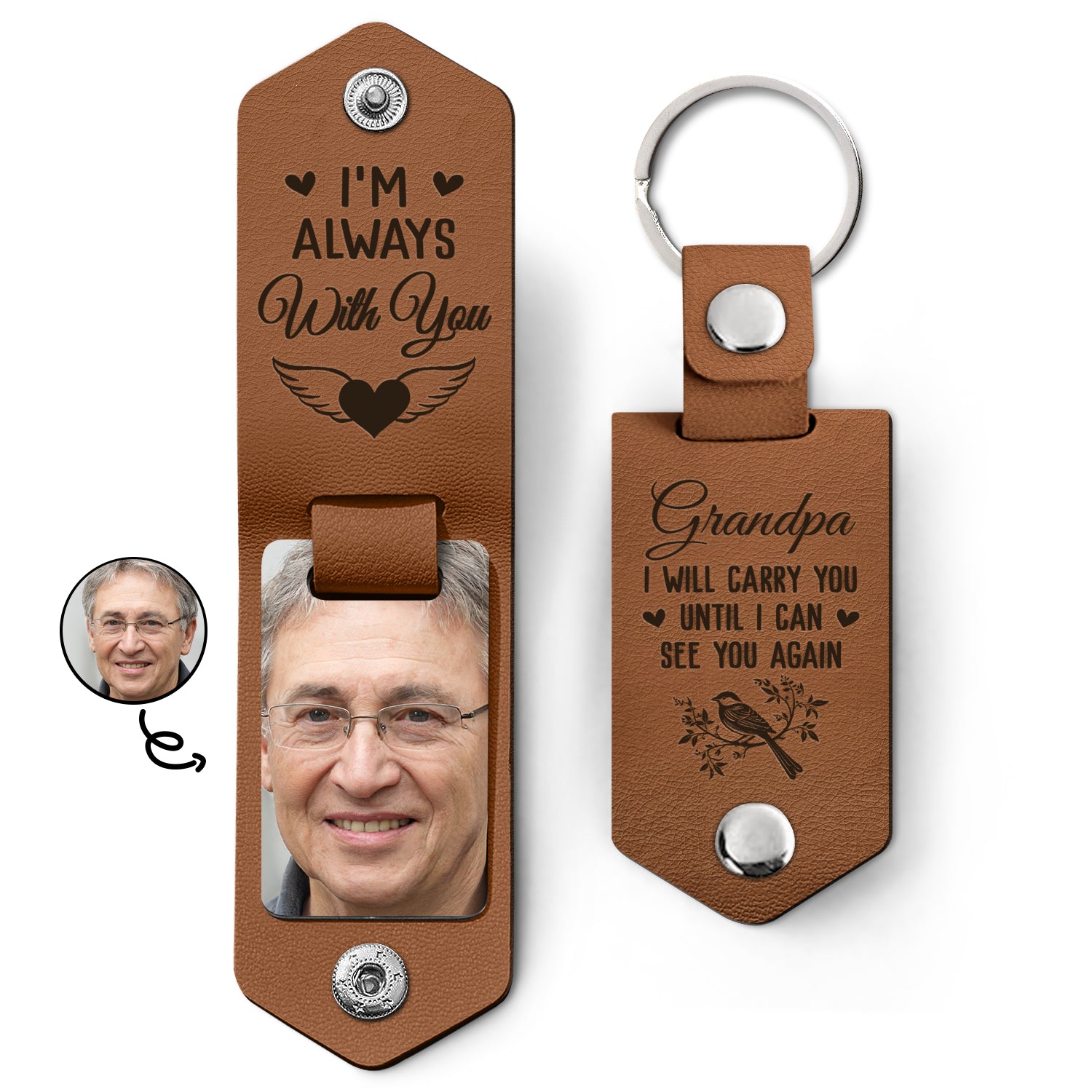 Custom Photo I Will Carry You Until I Can See You Again - Memorial Gift For Family - Personalized Leather Photo Keychain