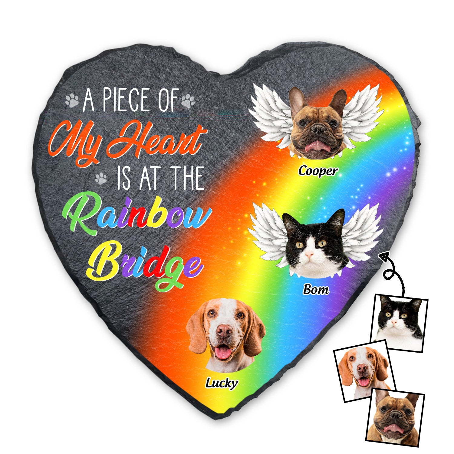 Custom Photo A Piece Of My Heart Is At The Rainbow Bridge - Pet Memorial Gift - Personalized Heart Memorial Garden Stone