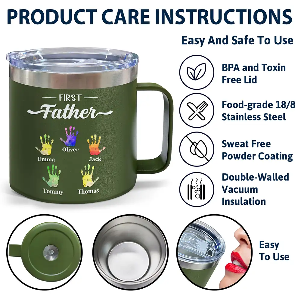 Premier papa, maintenant grand-père - Gobelet personnalisé en acier inoxydable de 14 oz avec poignée
