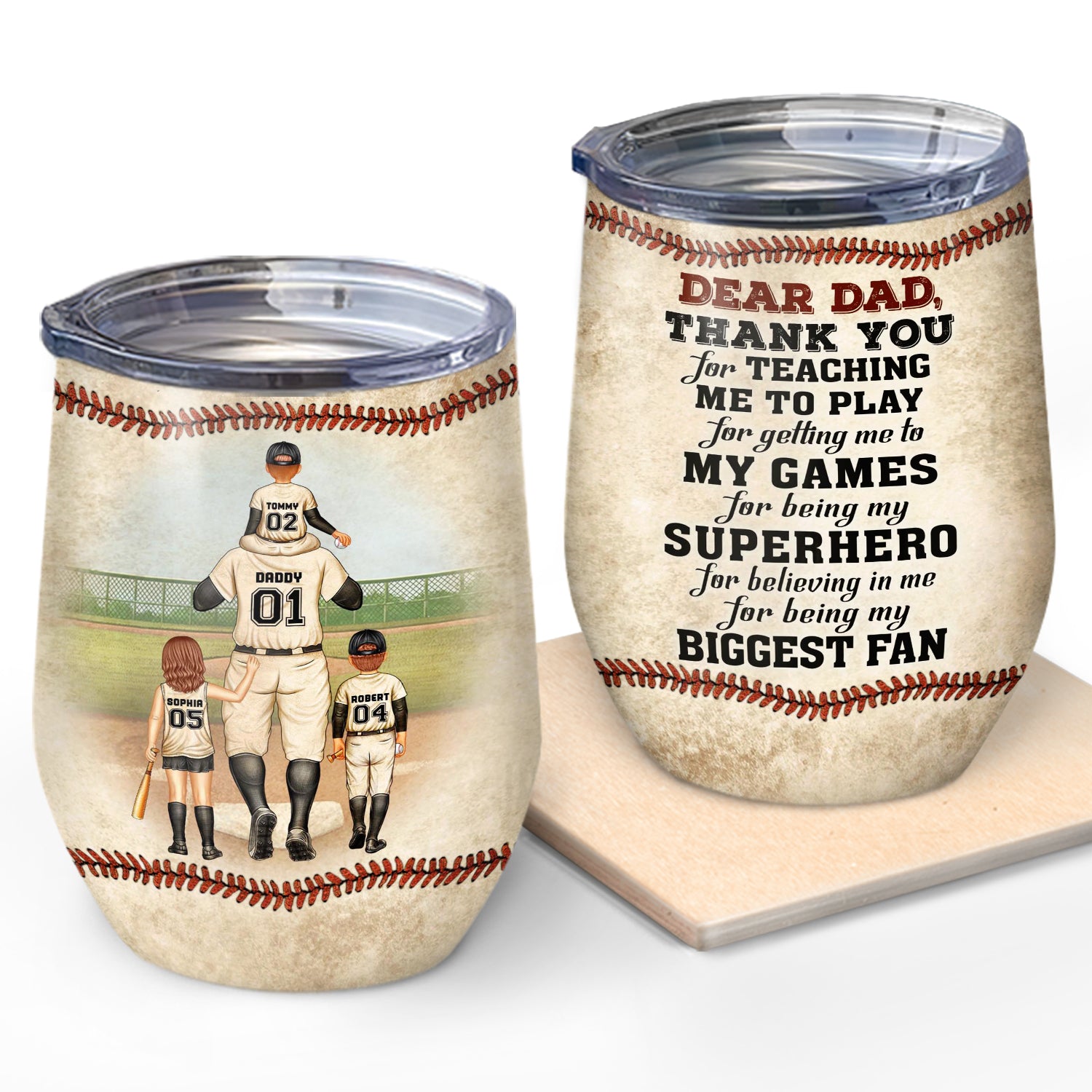 Dear Dad Thank You For Teaching Me - Gift For Father, Baseball Fans, Softball - Personalized Custom Wine Tumbler