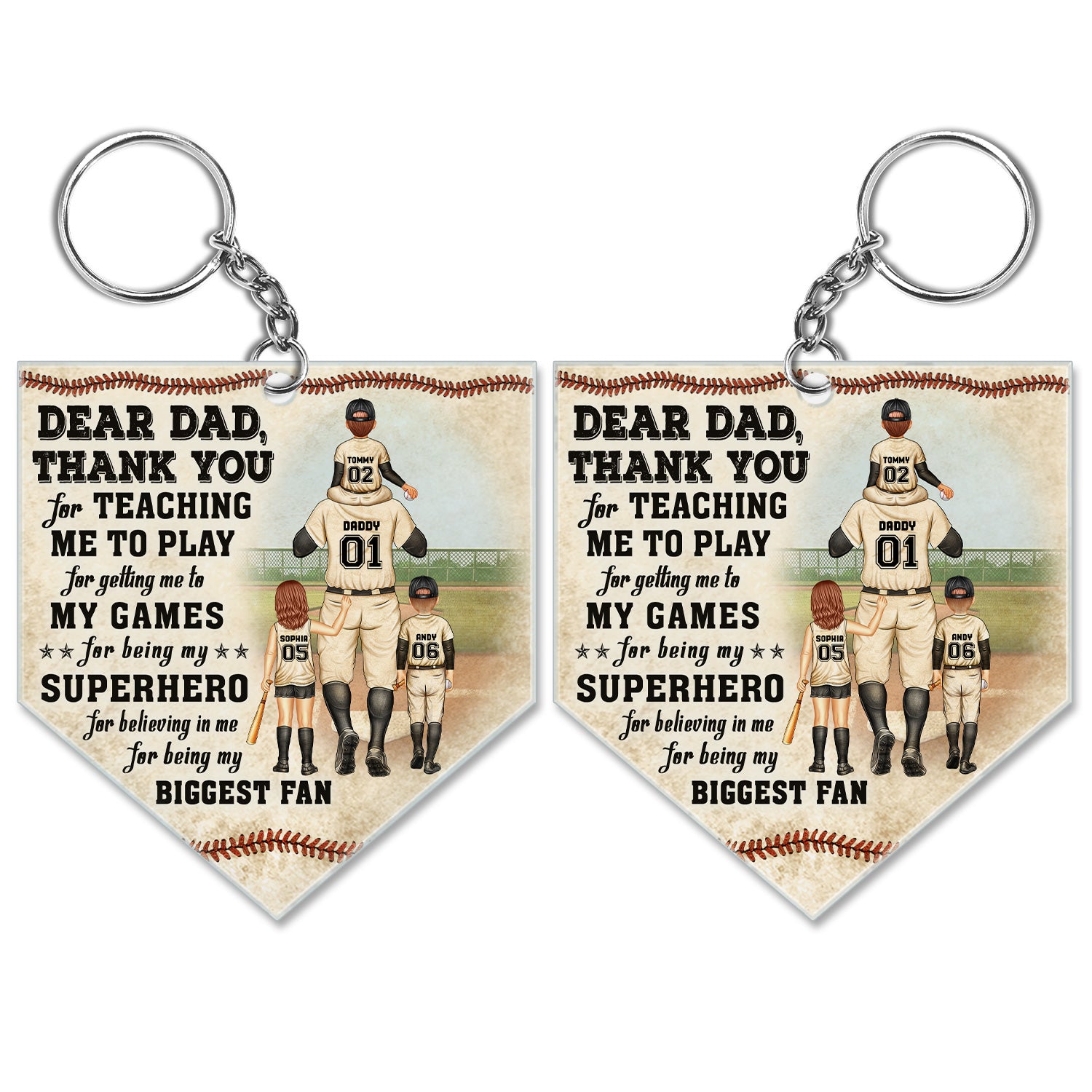 Dear Dad Thank You For Teaching Me - Gift For Father, Baseball Fans, Softball - Personalized Custom Acrylic Keychain