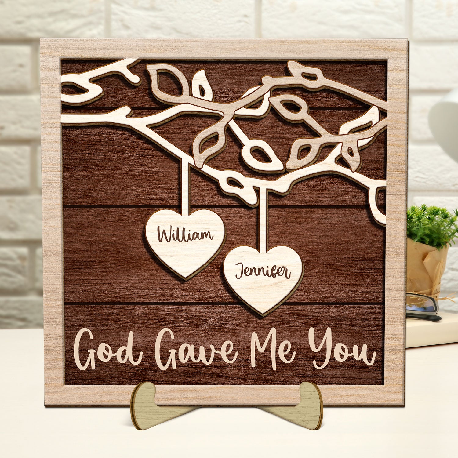 God Gave Me You - Gift For Couples, Husband, Wife - Personalized 2-Layered Wooden Plaque With Stand