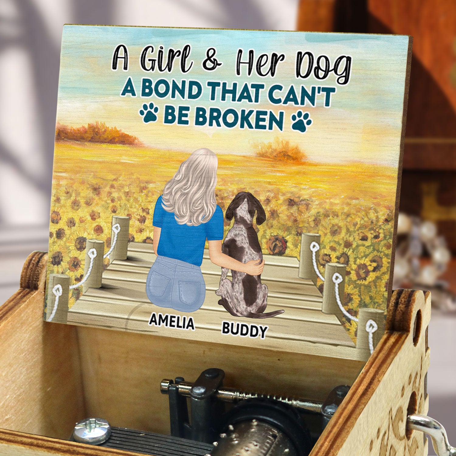 A Bond That Can't Be Broken - Gift For Dog Lovers, Dog Mom - Personalized Spin Button, Hand Crank Music Box