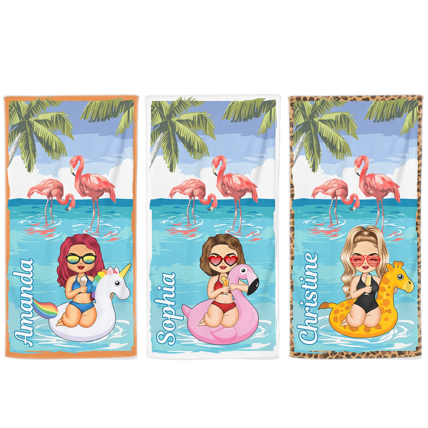 Beach Girl Pool Girl Flamingo Unicorn - Birthday, Anniversary, Travel, Vacation Gift For Woman - Personalized Beach Towel