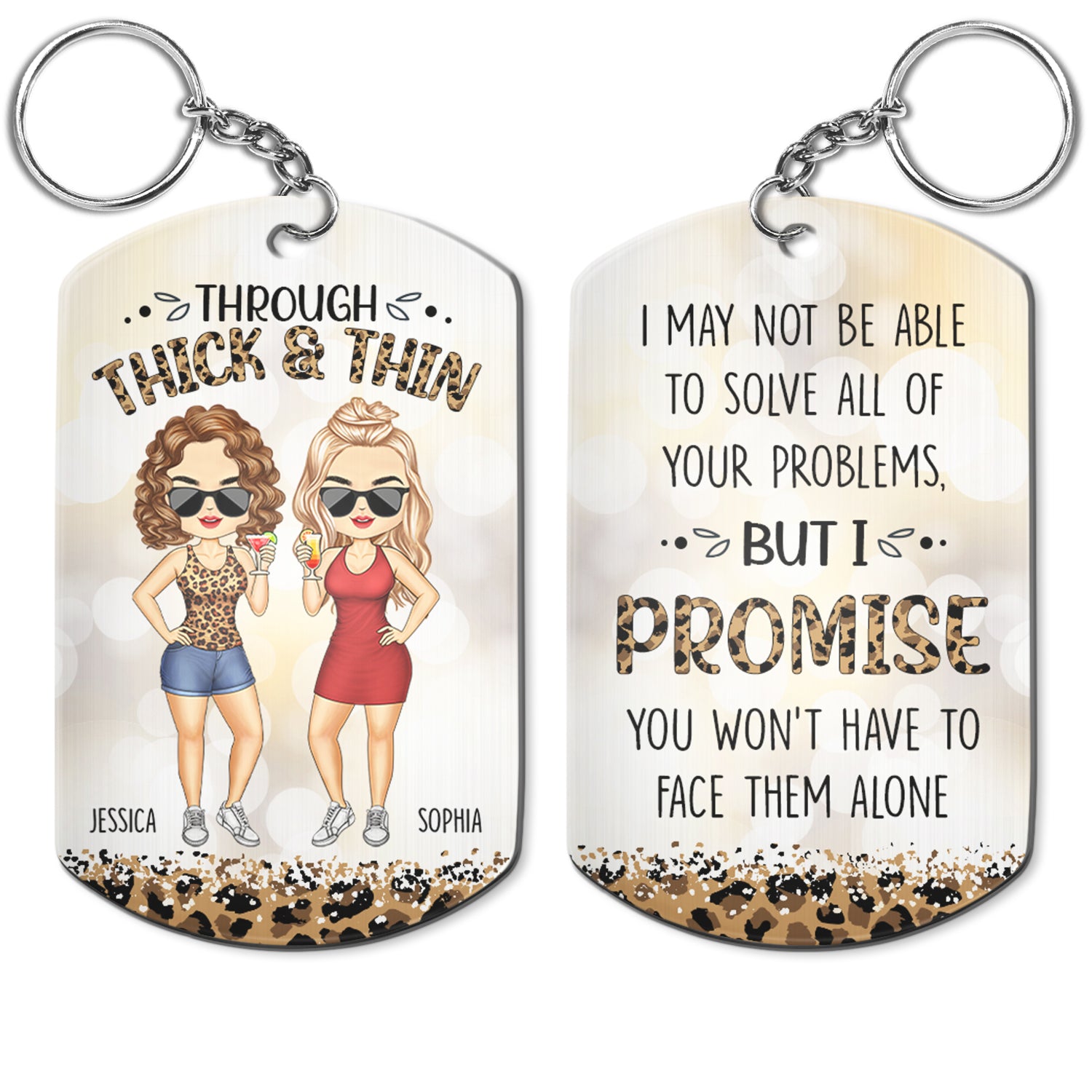 Through Thick & Thin I Promise Chibi - Funny, Anniversary, Birthday Gift For Girl, Friend, Sibling, Wife - Personalized Aluminum Keychain