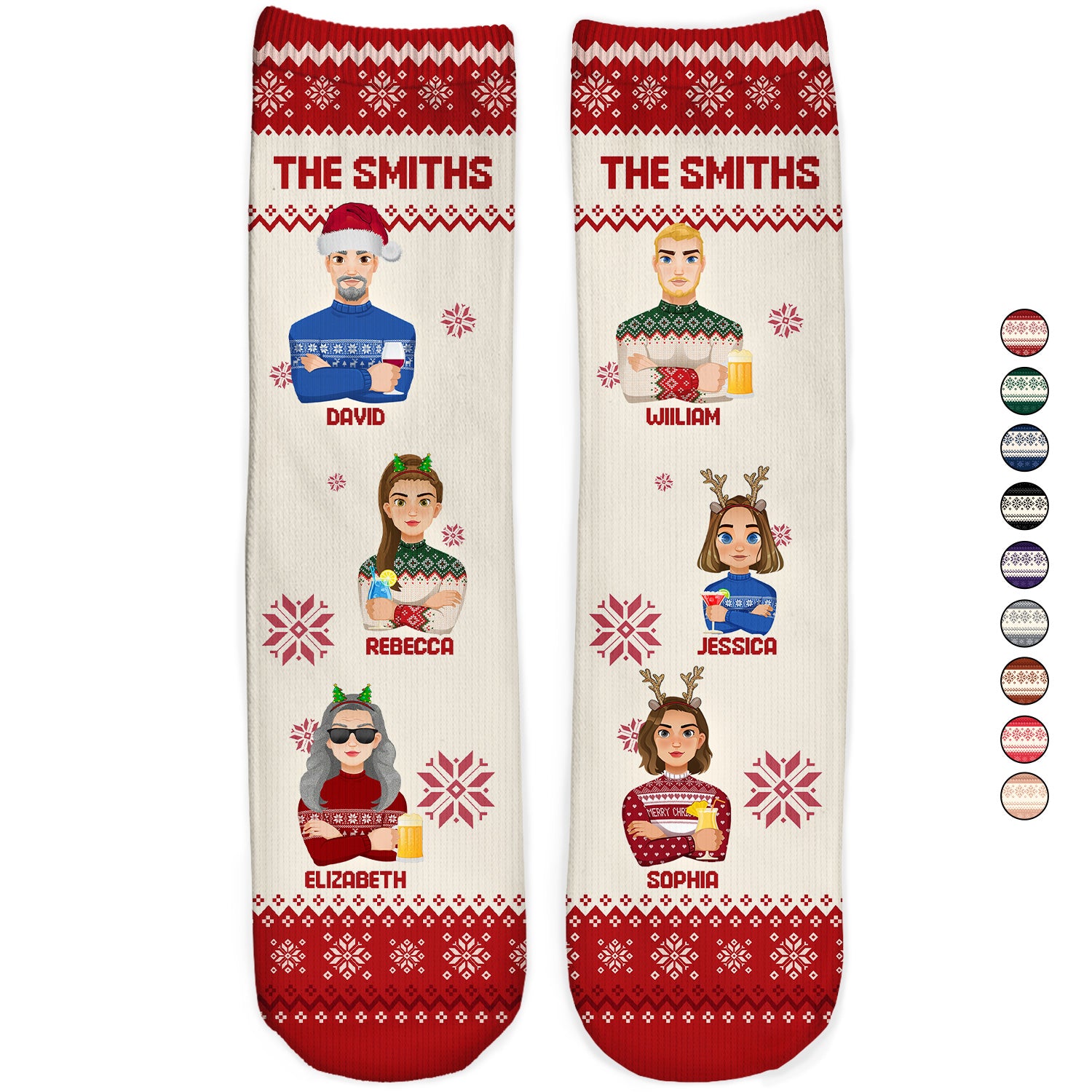 Flat Art 6 To 10 - Christmas, Funny Gift For Family, Couple, Dad, Mom, Grandpa, Grandma - Personalized Socks
