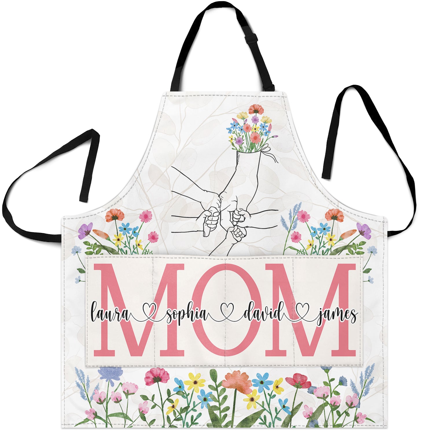 Hand In Hand Wild Flowers - Birthday, Loving Gift For Mom, Nana - Personalized Apron