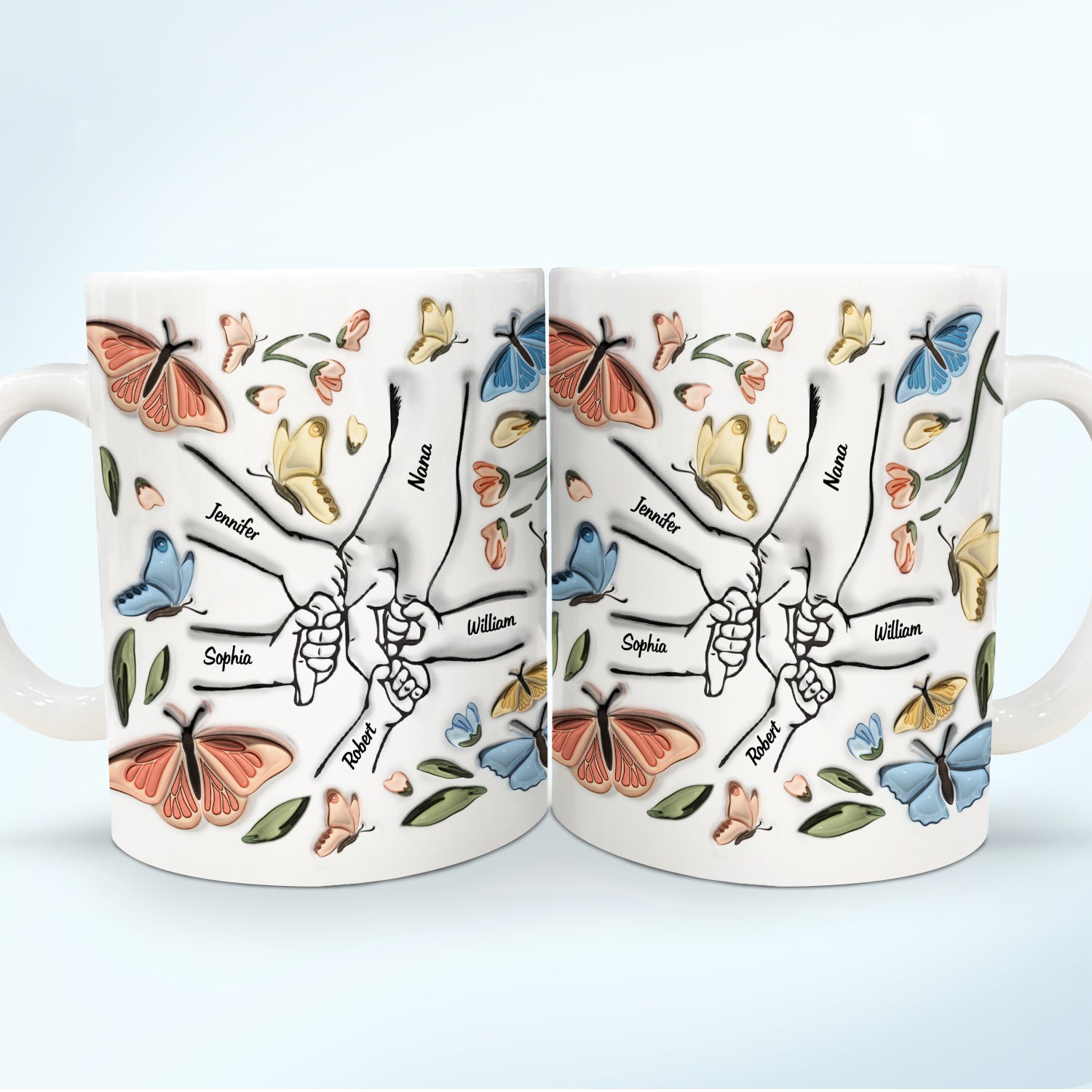 Hand In Hand, I Will Always Protect You Butterflies - Gift For Mom, Grandma - 3D Inflated Effect Printed Mug, Personalized White Edge-to-Edge Mug
