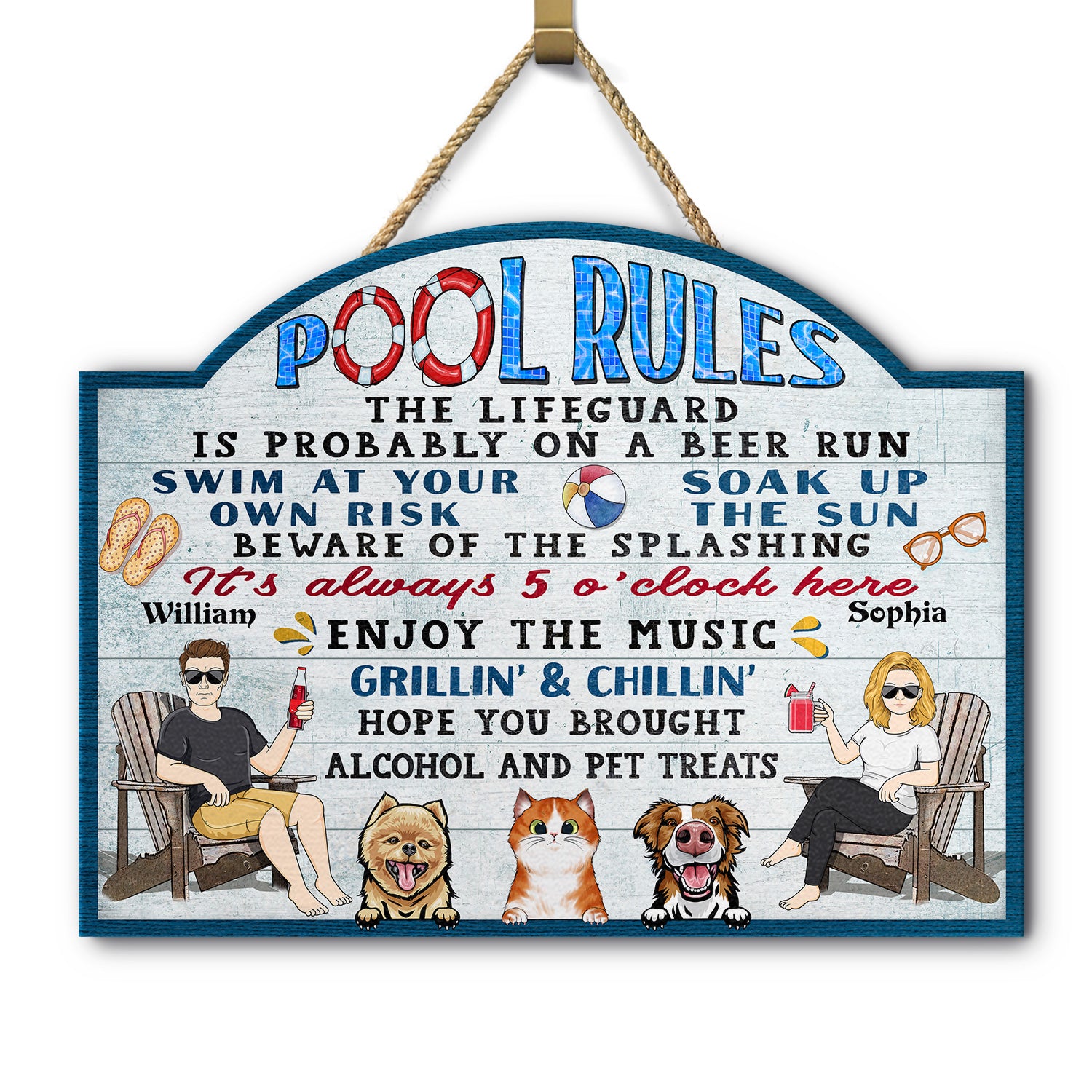 Pool Rules Hope You Brought Alcohol And Pet Treats Grilling - Home Decor, Backyard Decor, Gift For Her, Him, Family, Couples, Dog Lovers, Cat Lovers - Personalized Custom Shaped Wood Sign