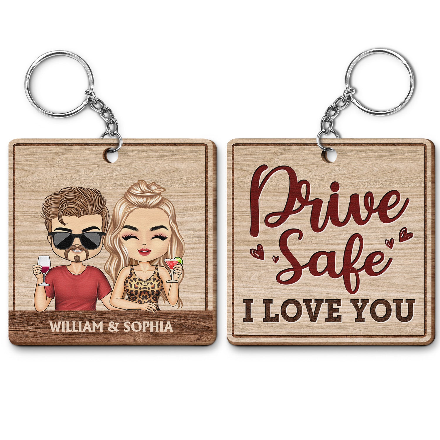Drive Safe I Love You - Anniversary, Birthday Gifts For Couples, Husband, Wife, Lovers - Personalized Wooden Keychain