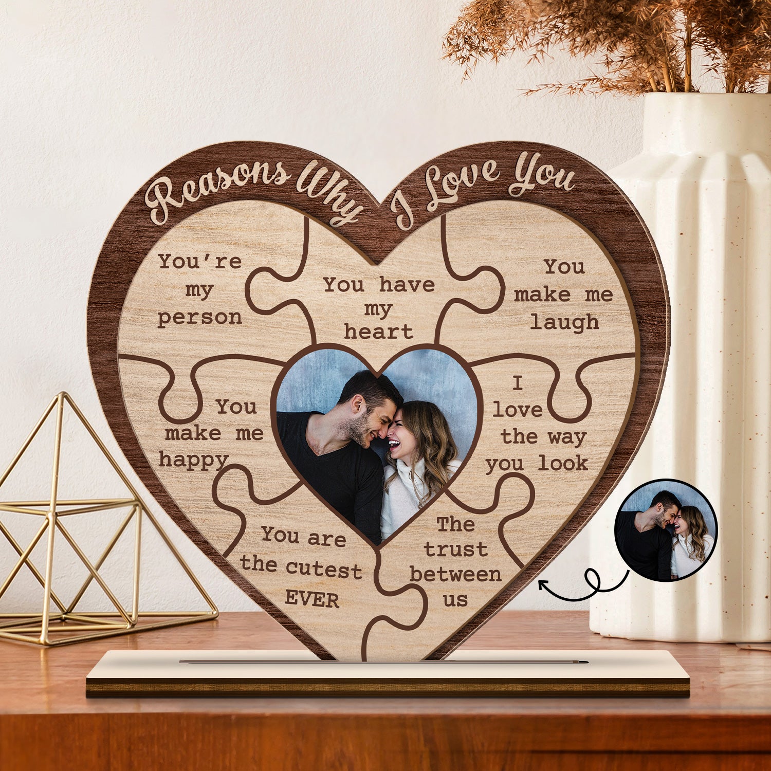 Custom Photo Reasons Why I Love You - Gift For Couples, Husband, Wife - Personalized Custom Shaped 2-Layered Wooden Plaque
