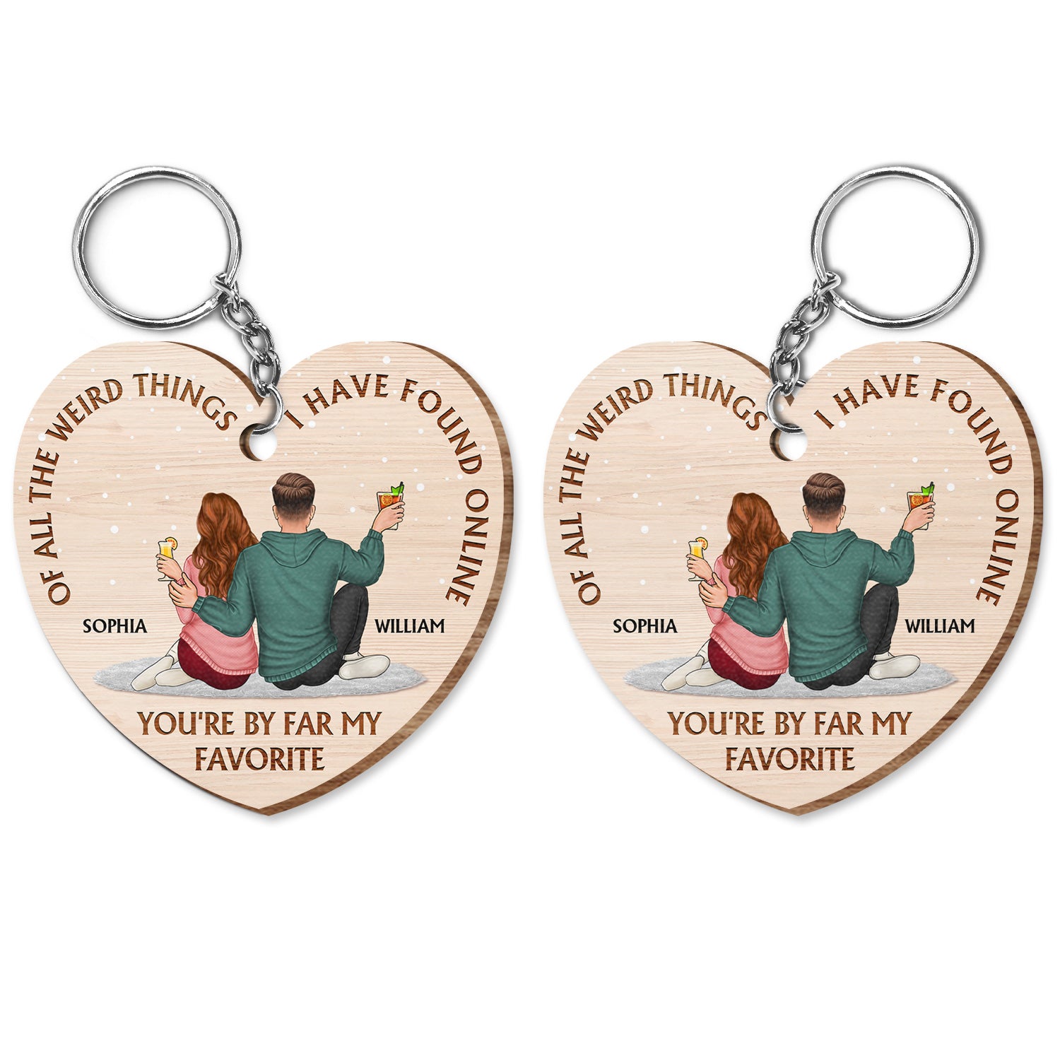 Of All The Weird Things - Gift For Couples, Husband, Wife - Personalized Wooden Keychain