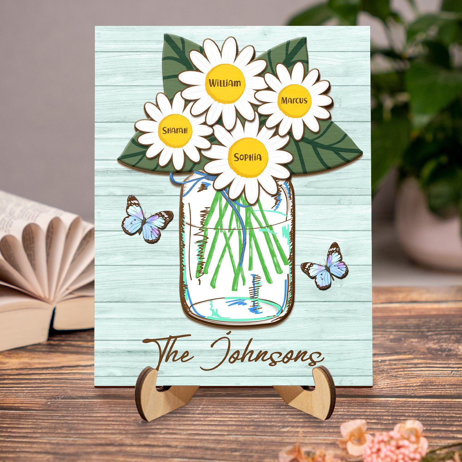 Daisies In Jar - Birthday, Loving Gift For Family, Couple, Parent, Grandparent - Personalized 2-Layered Wooden Plaque With Stand