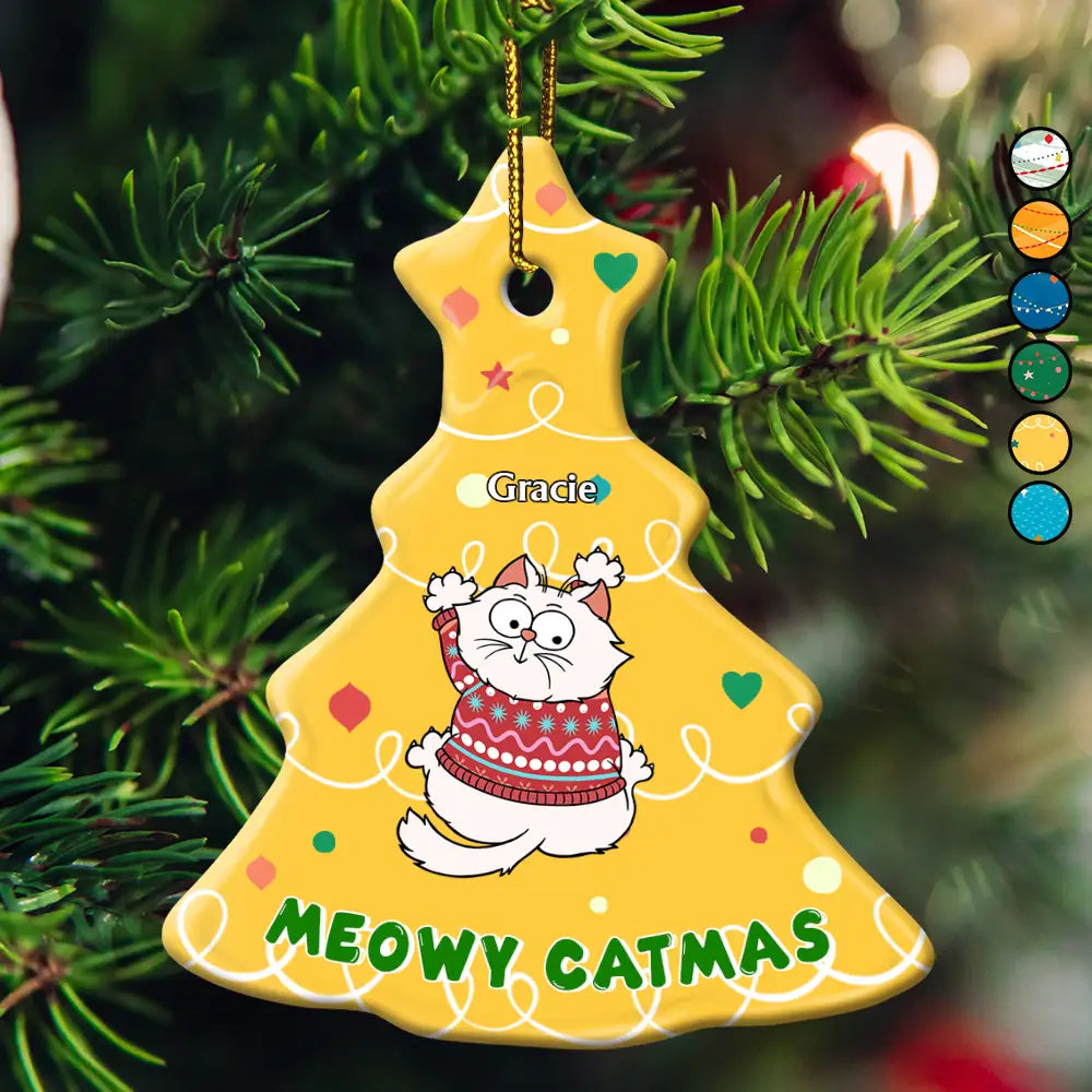 Cat Climbing Christmas Tree Personalized Tree Ceramic Ornament