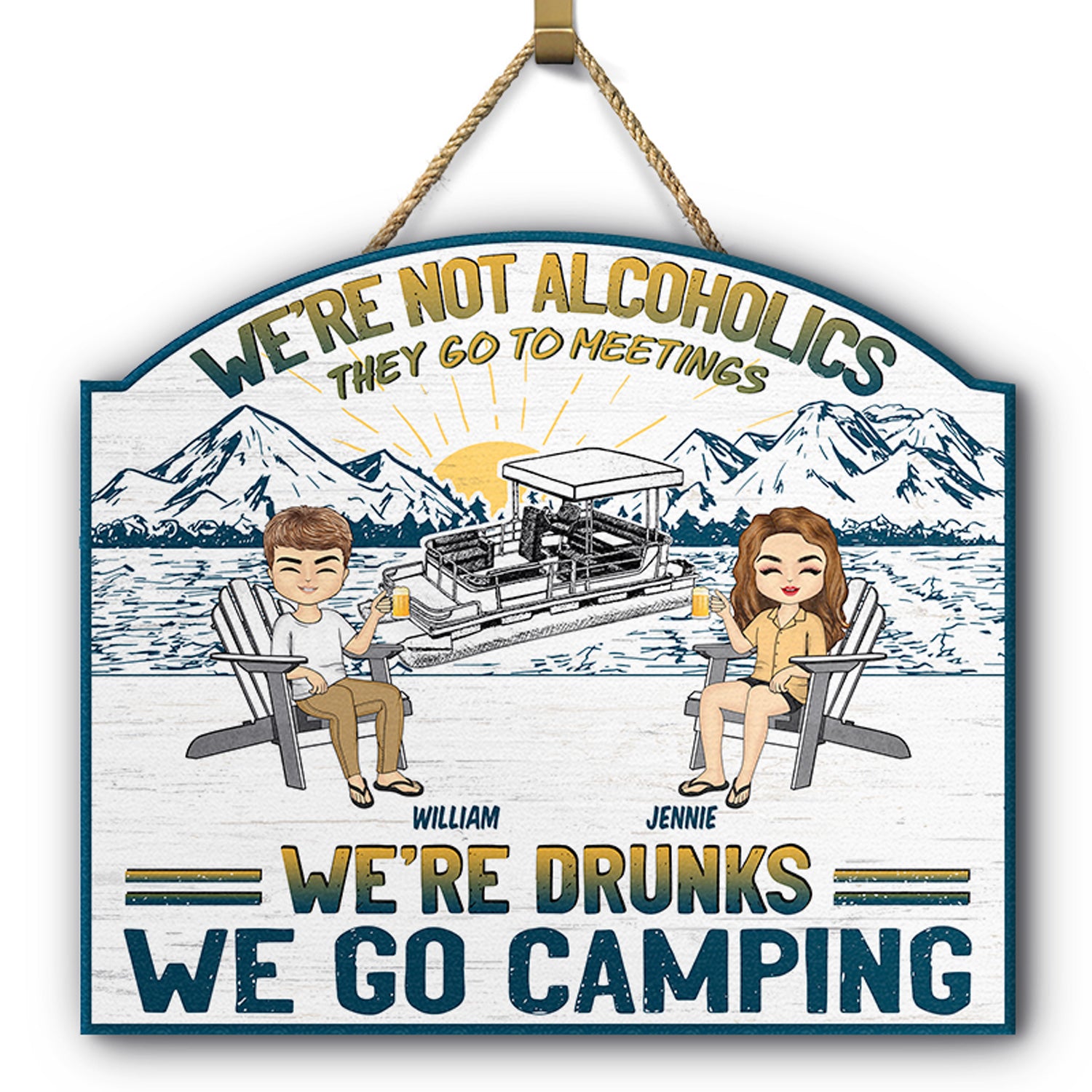 Lake Camping We're Drunks Boat - Gift For Bestie - Personalized Custom Shaped Wood Sign
