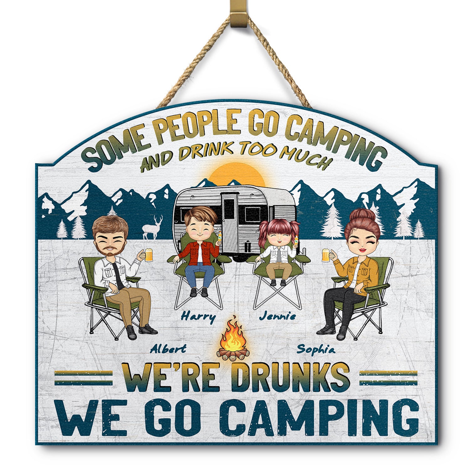 Camping We're Drunks - Gift For Father And Mother - Personalized Custom Shaped Wood Sign