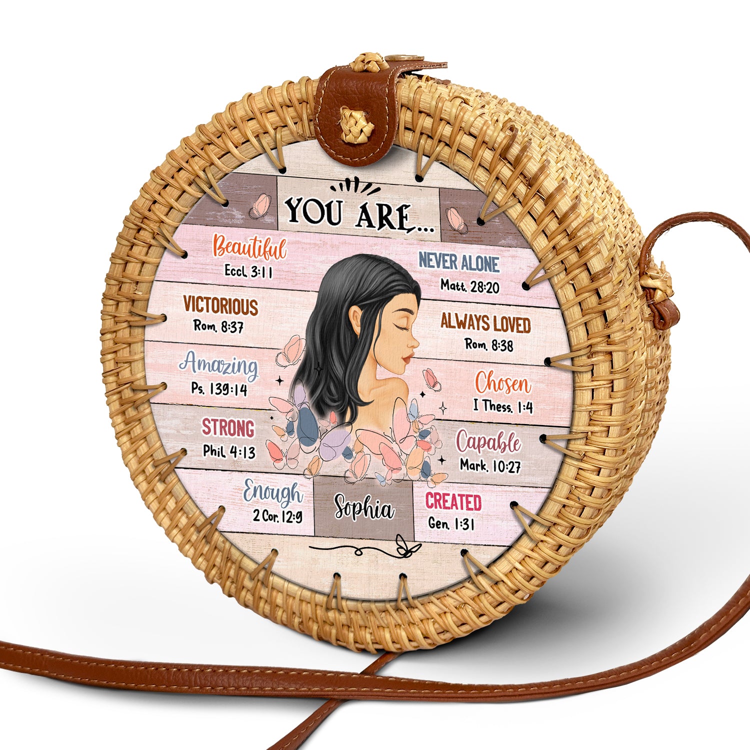 You Are Beautiful - Gift For Yourself, Gift For Women - Personalized Round Rattan Bag