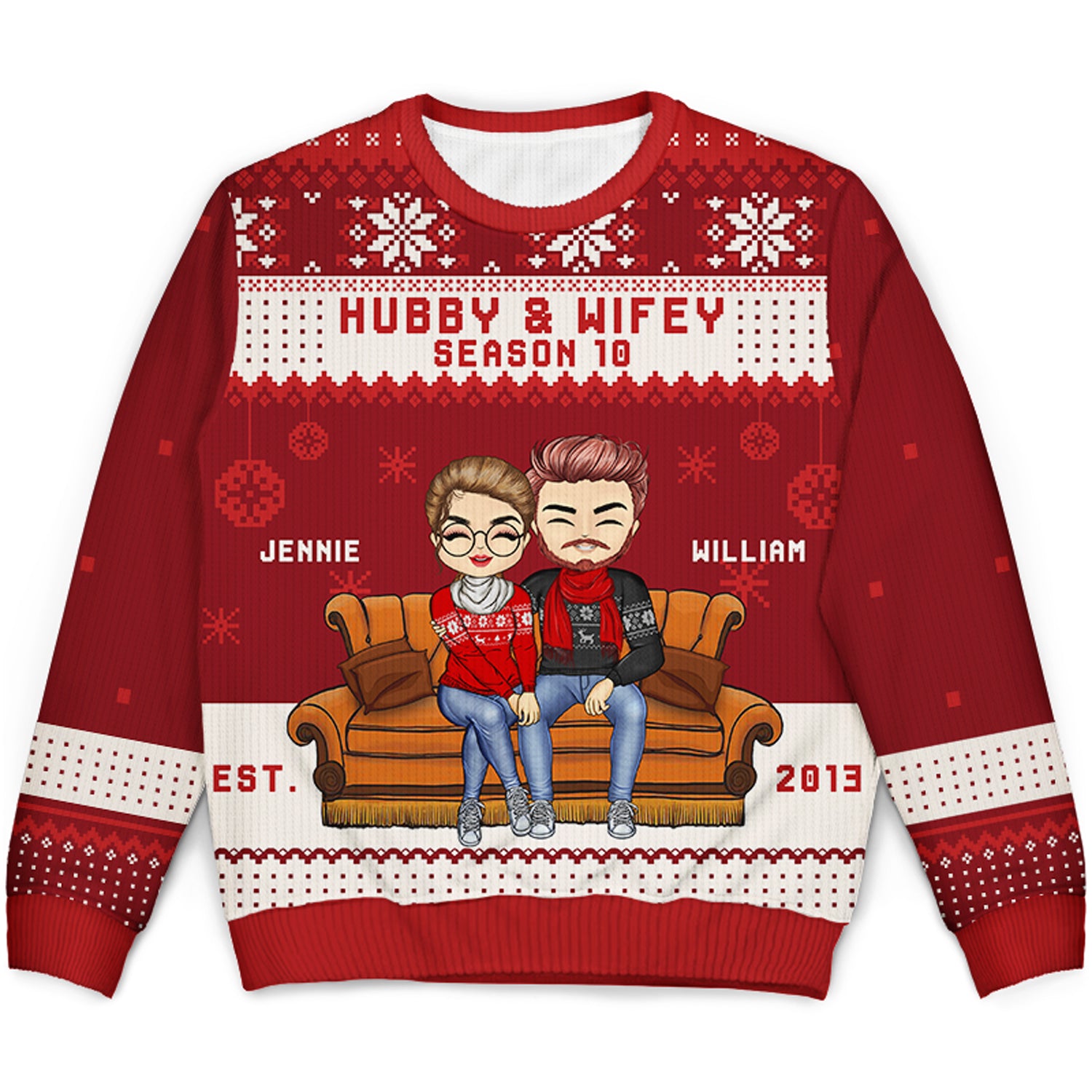 Christmas Couple Hubby & Wifey Season - Gift For Couples - Personalized Unisex Ugly Sweater