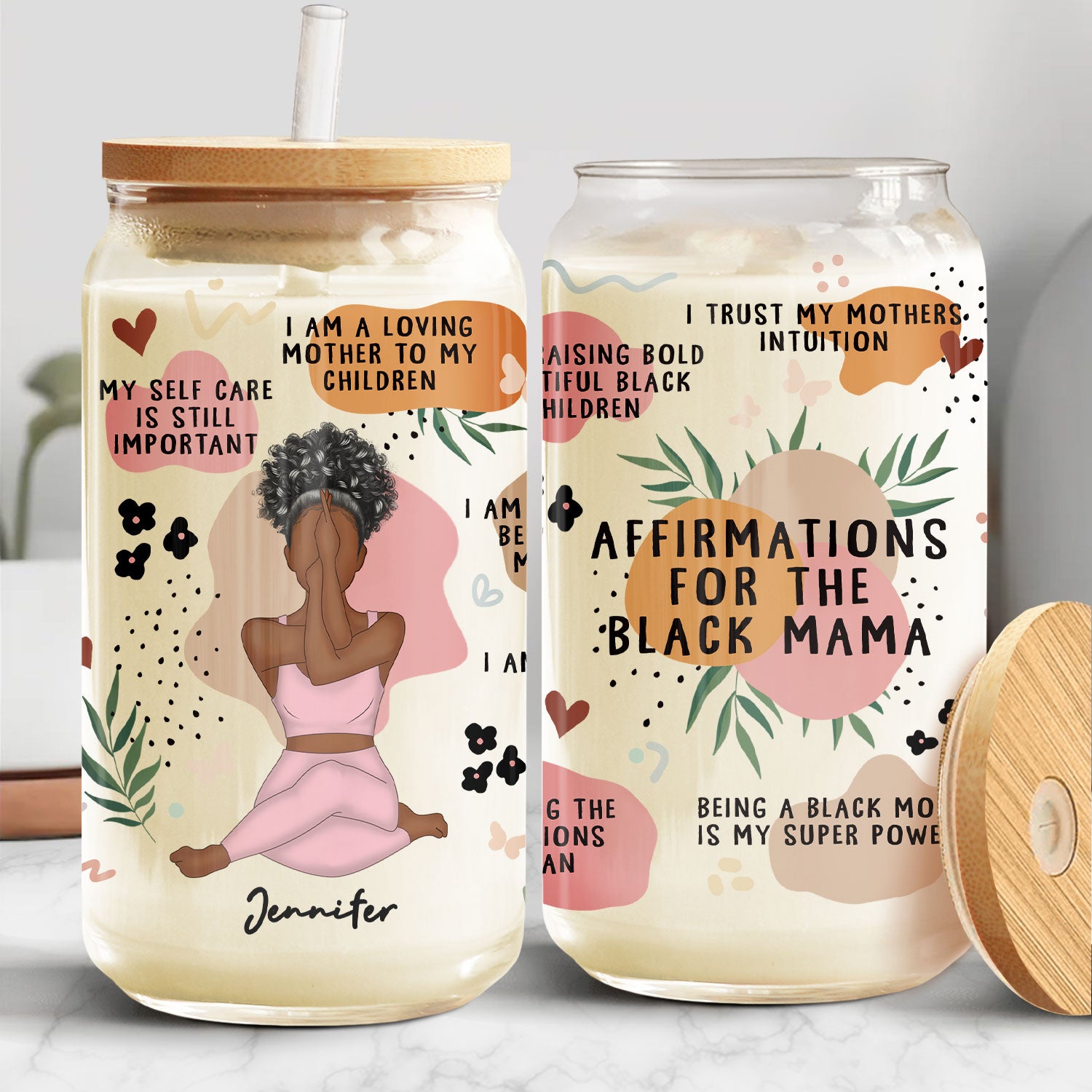 Black Mama Affirmations - Gift For Mother - Personalized Clear Glass Can