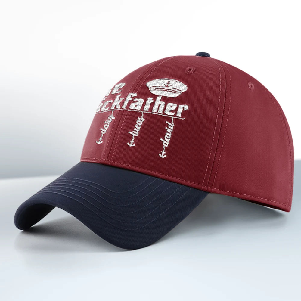 Gift For Father,Happy,Dad's Hobby,Non-Eng,Humorous - The Dockfather Nautical Dad Custom Kid Name - Personalized Embroidered Two Tone Cap