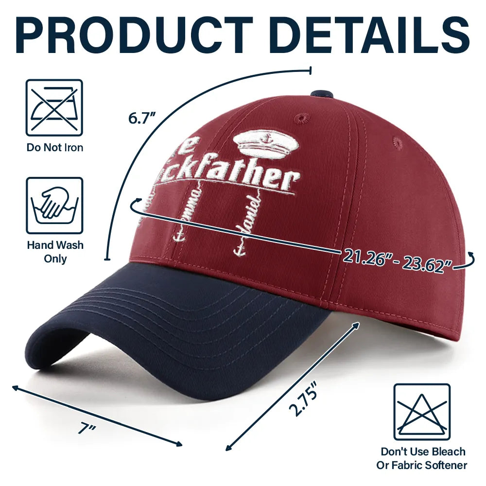 Gift For Father,Happy,Dad's Hobby,Non-Eng,Humorous - The Dockfather Nautical Dad Custom Kid Name - Personalized Embroidered Two Tone Cap