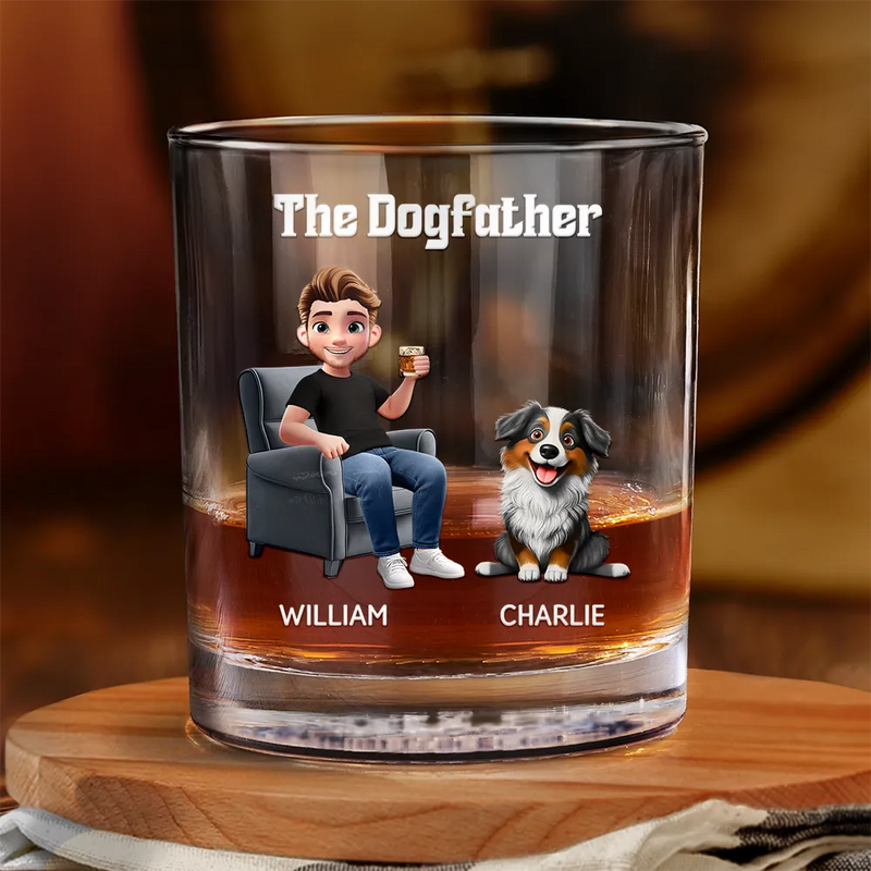 Dog Lovers,Dog Mom,Dog Dad,Happy - The Dogfather - Personalized Whiskey Glass