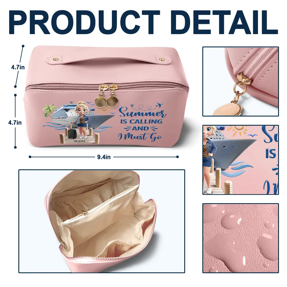 Gift For Yourself,Gift For Women,Cruising,Happy - Travel All My Cruise Crap - Personalized Leather Makeup Bag