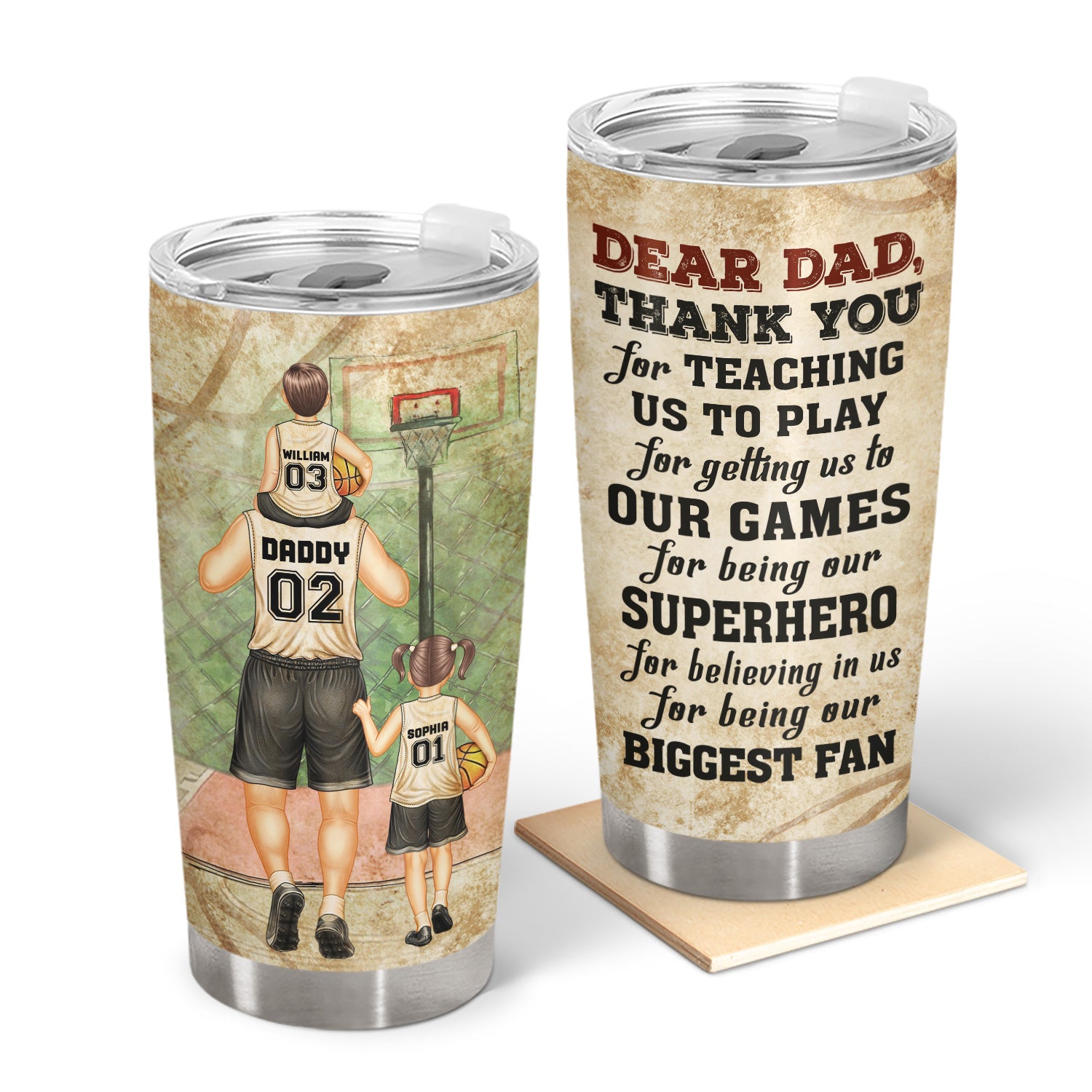 Dear Dad Thank You For Teaching Me - Gift For Basketball Fans, Father, Grandpa - Personalized Custom Tumbler