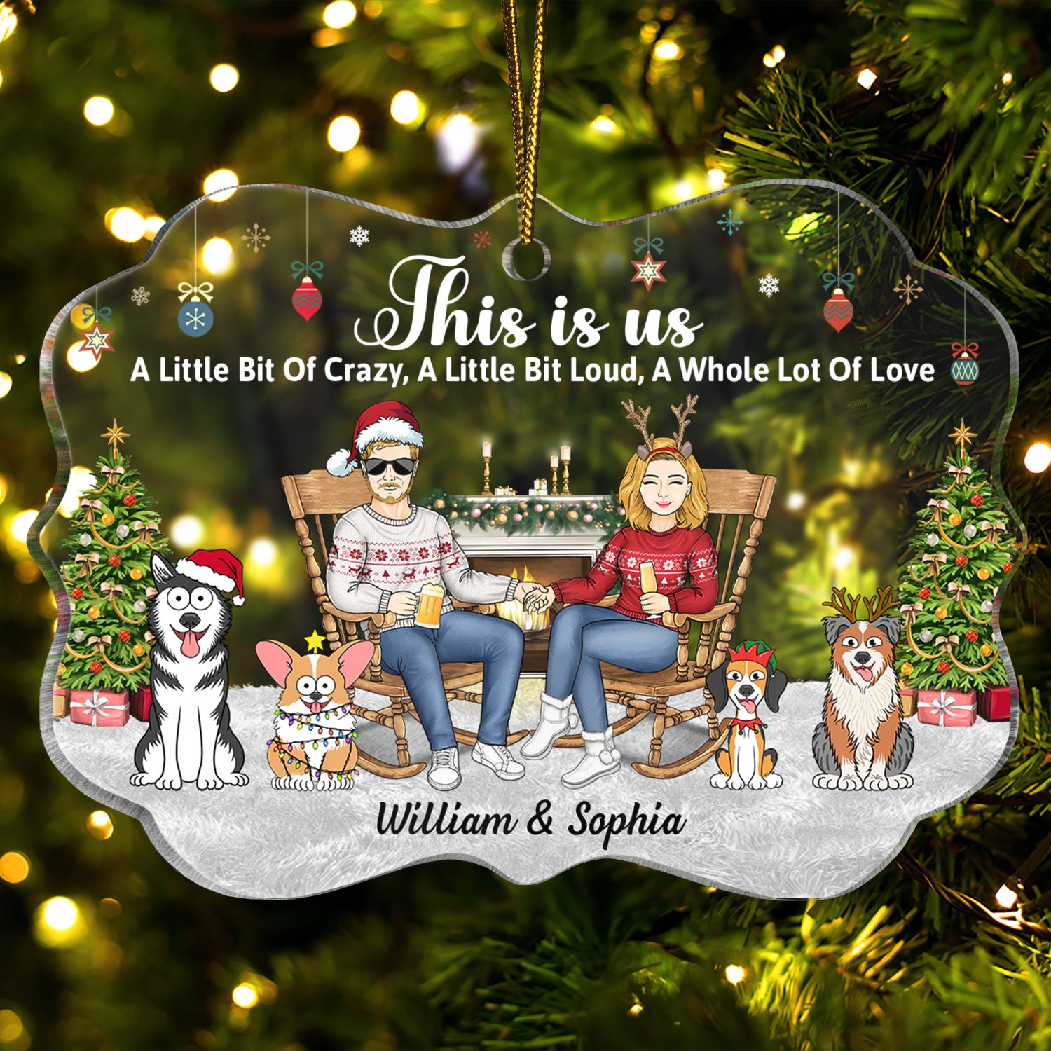 This Is Us A Little Bit Of Crazy - Christmas Gift For Couples, Dog, Cat, Pet Lovers - Personalized Medallion Acrylic Ornament