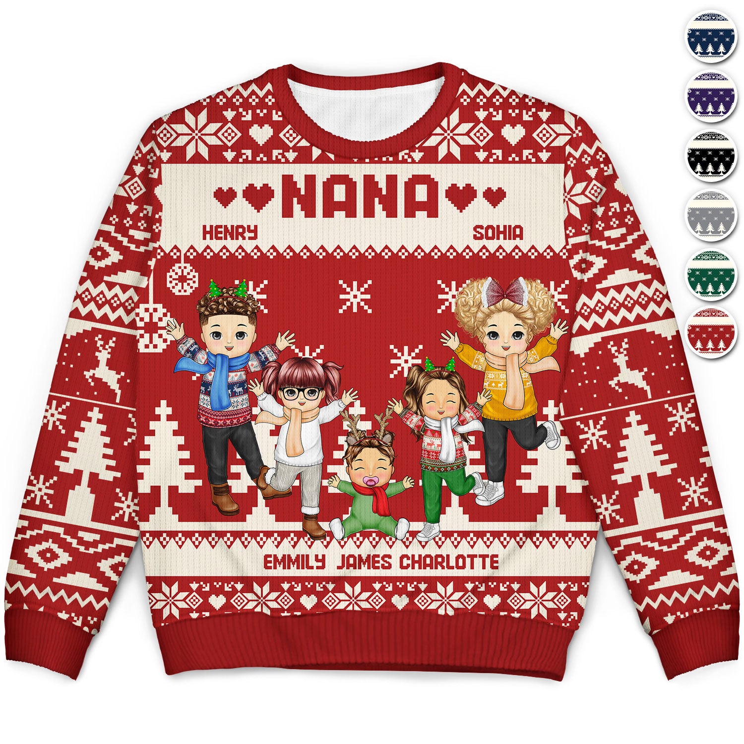 Nana Papa Daddy Mommy Grandkids - Christmas Gift For Grandparents, Parents- Personalized Unisex Ugly Sweater