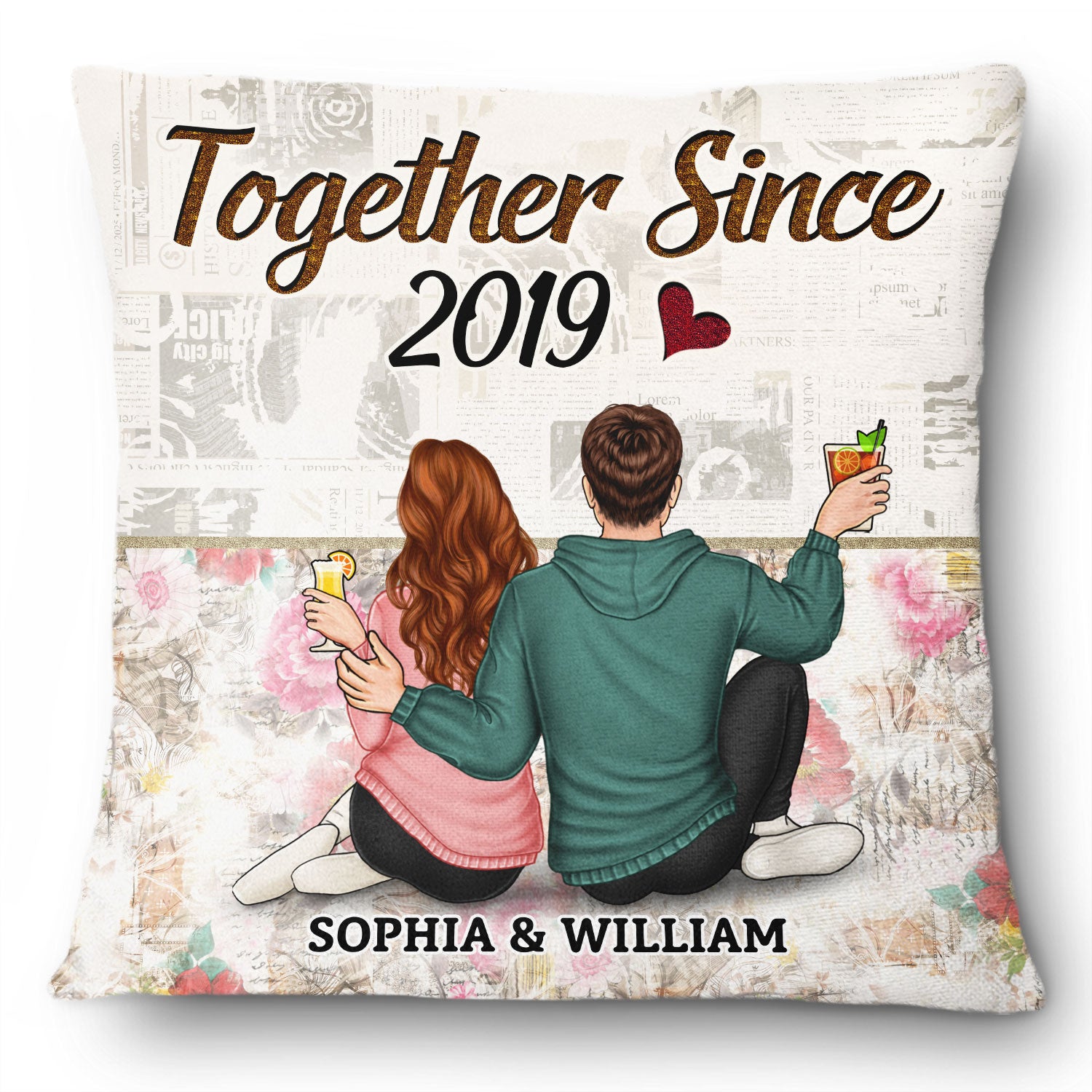 Cartoon Couple Together Since - Birthday, Anniversary Gift For Spouse, Husband, Wife - Personalized Pillow