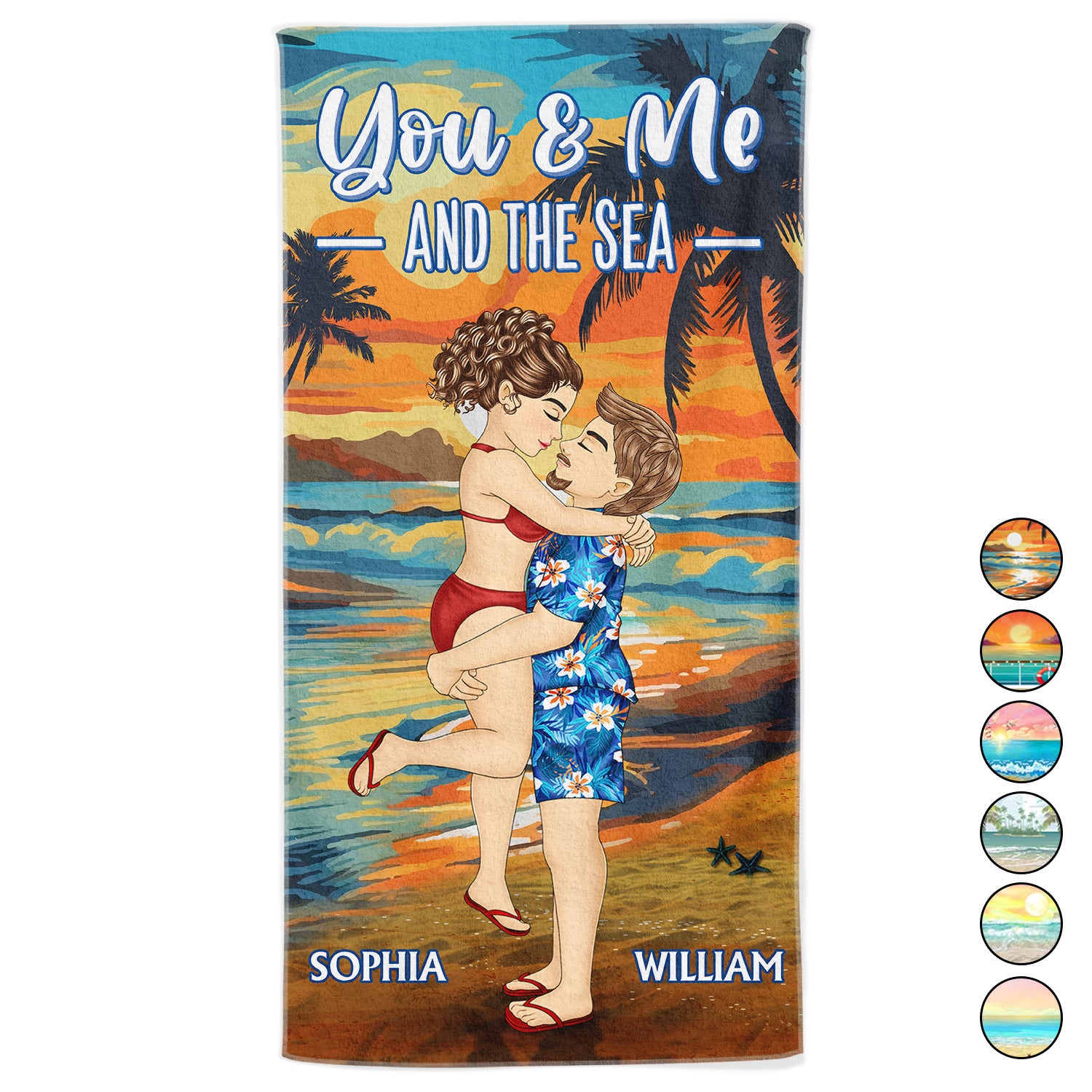 You And Me And The Sea - Loving, Anniversary, Vacation, Travel Gift For Spouse, Husband, Wife, Couple, Boyfriend, Girlfriend - Personalized Beach Towel