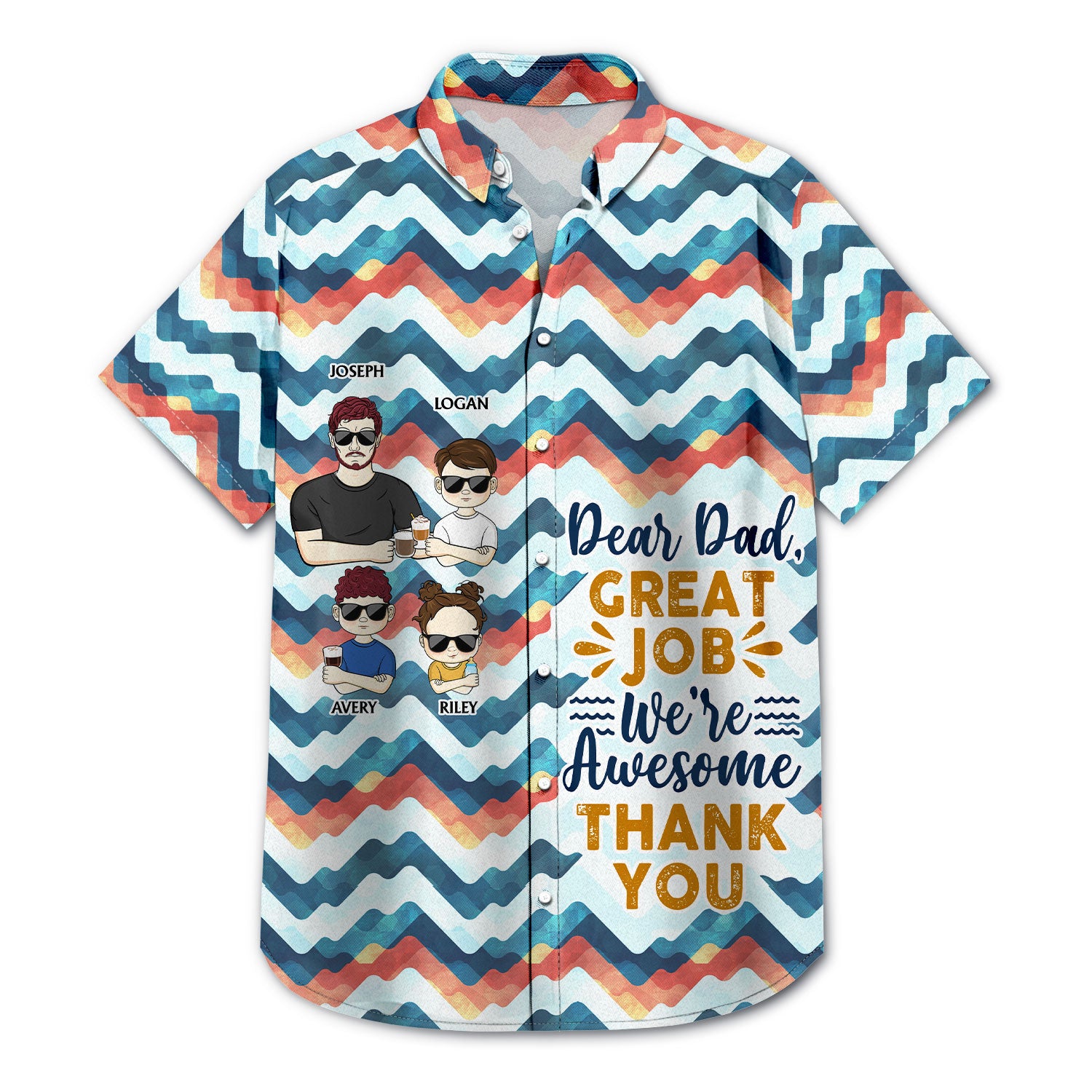 Dear Dad Great Job Thank You Retro Young - Birthday, Loving Gift For Father, Grandpa, Grandfather - Personalized Custom Hawaiian Shirt