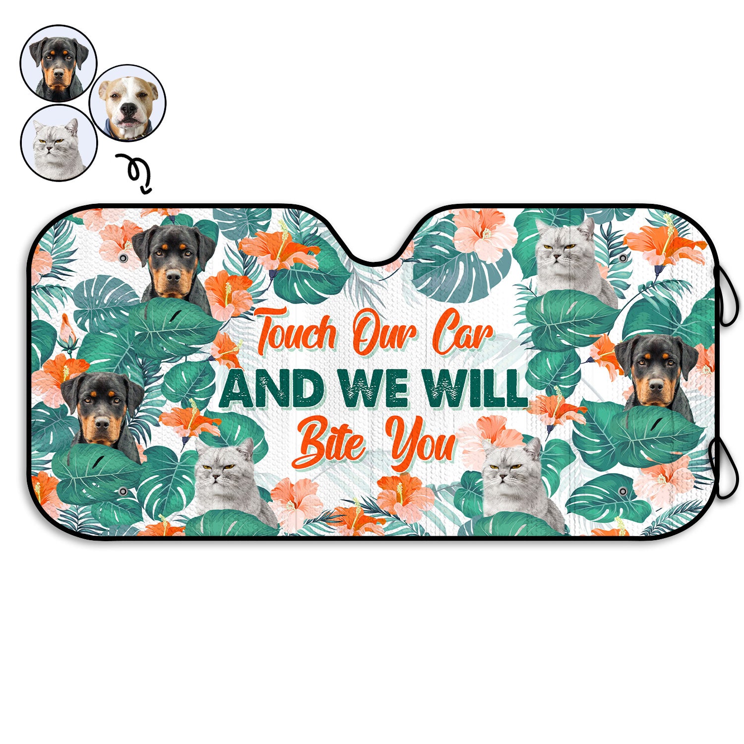 Custom Photo Touch My Car And I Will Bite You - Gift For Pet Lovers - Personalized Auto Sunshade