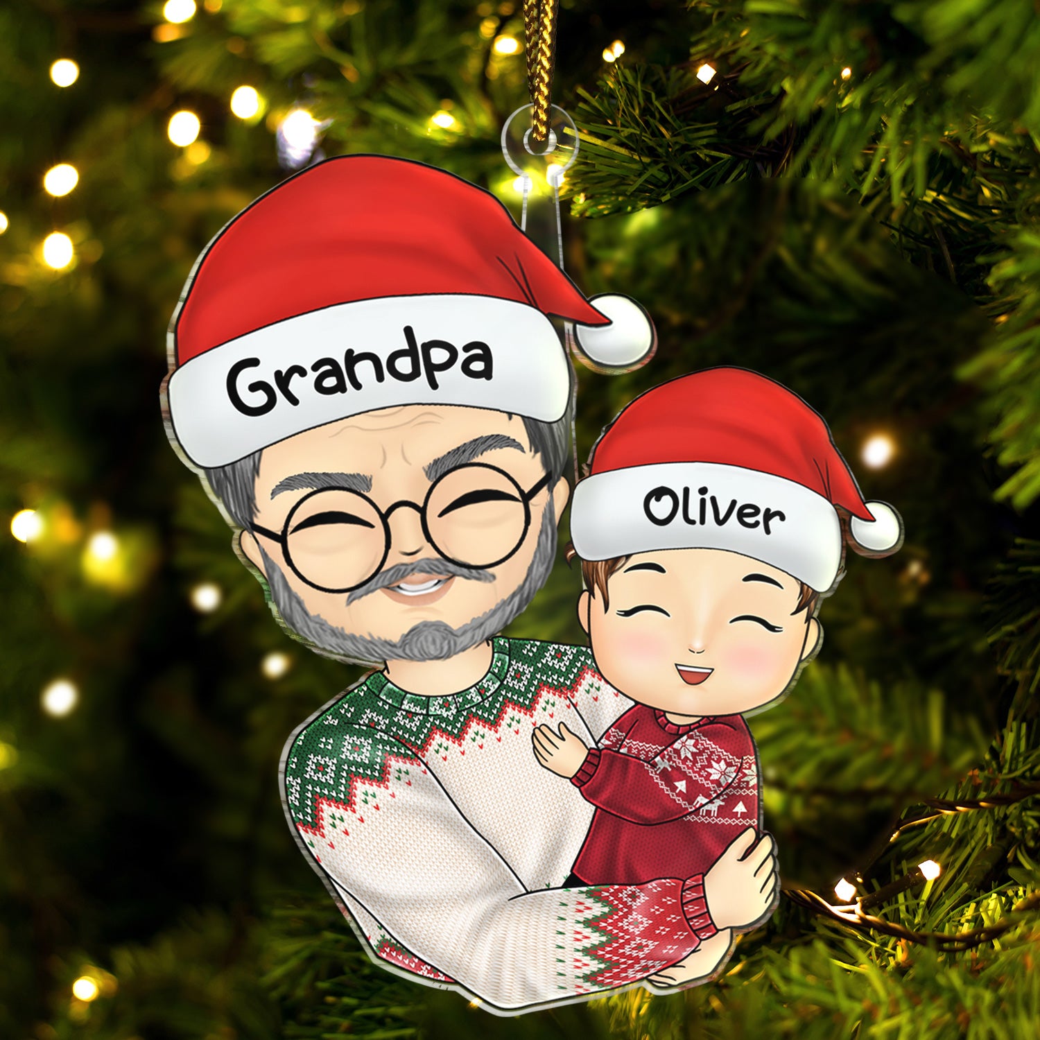 Grandpa Dad Hugging Kids - Christmas Gift For Granddaughter, Grandson - Personalized Cutout Acrylic Ornament