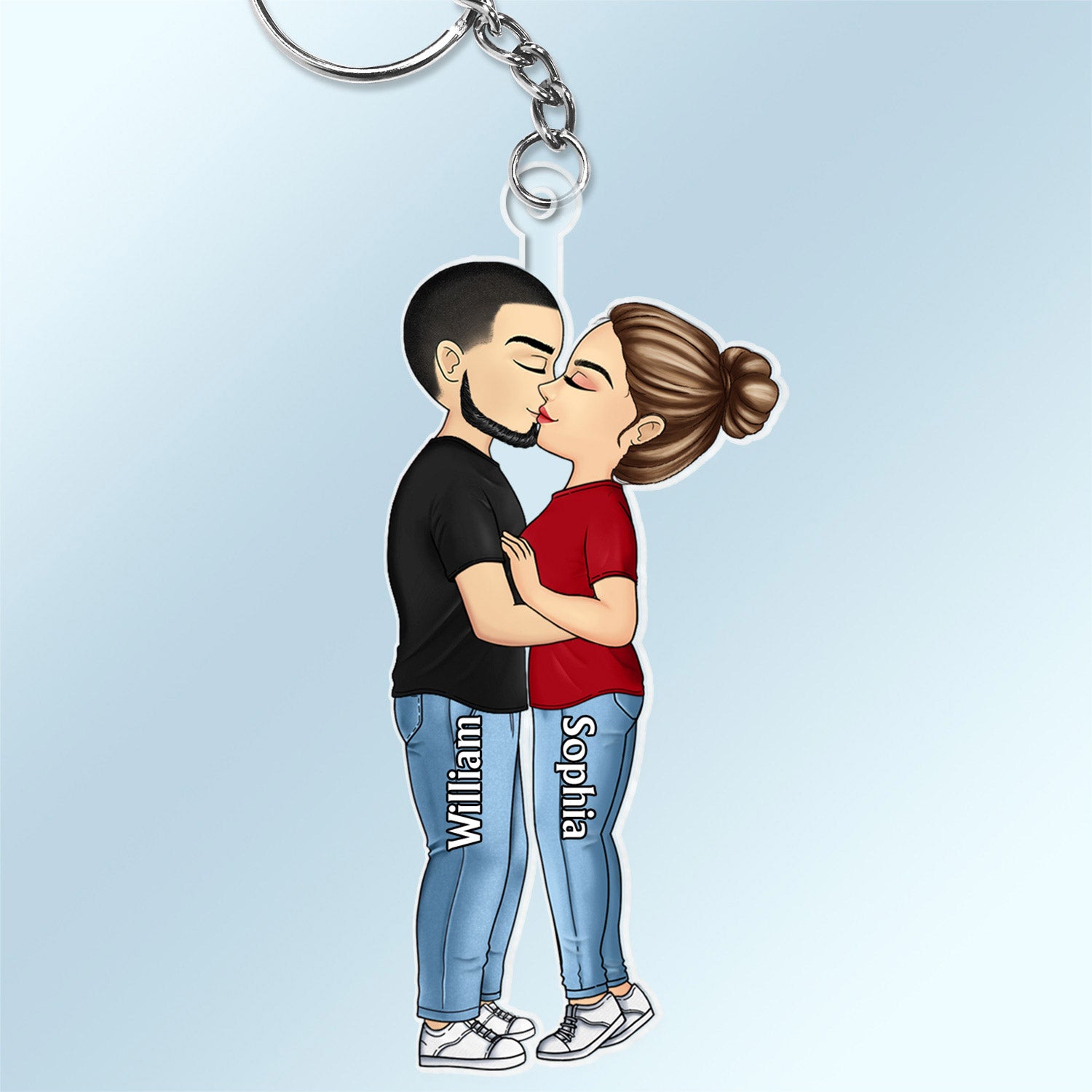 Chibi Couple Kissing - Anniversary Gift For Couples - Personalized Cutout Acrylic Keychain