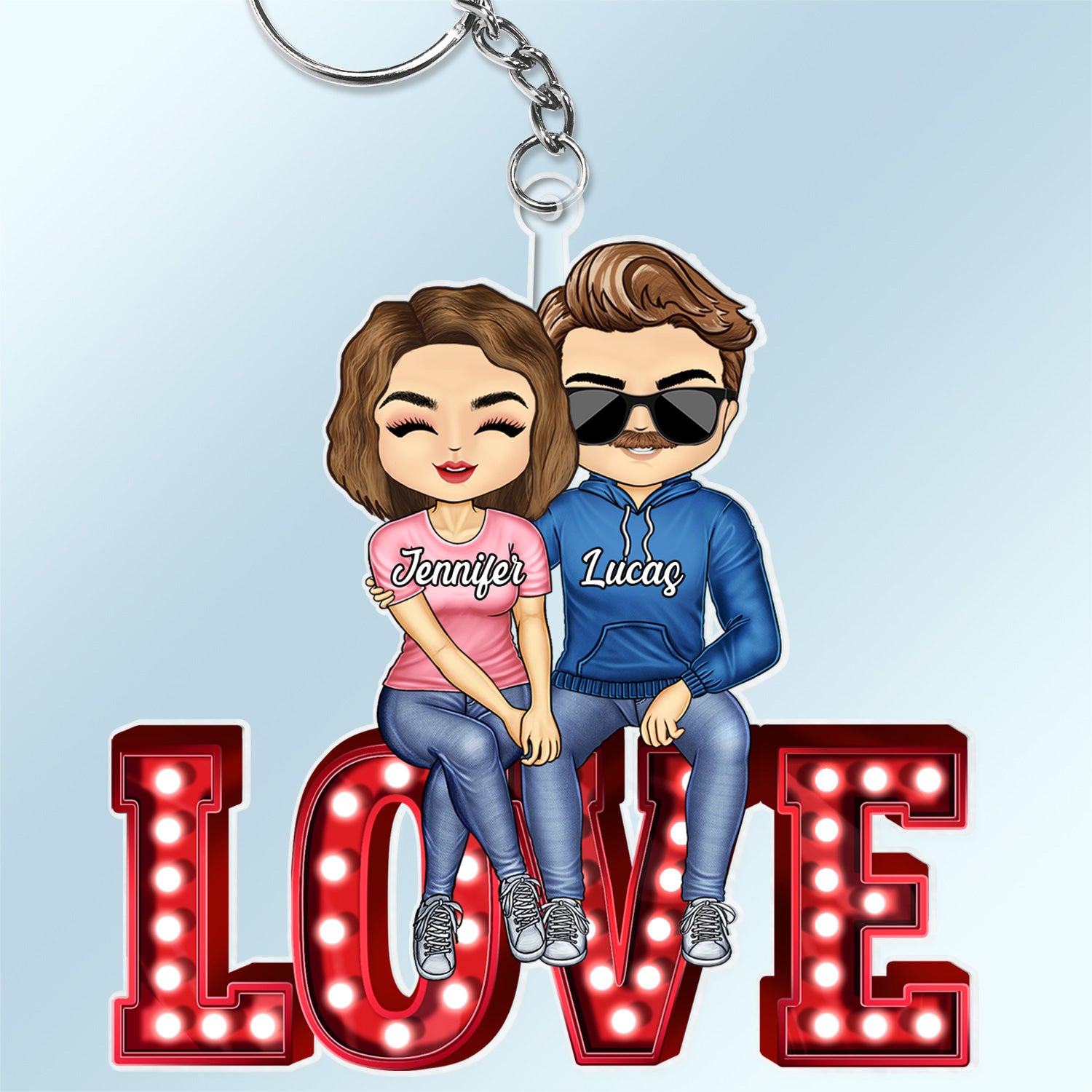 Chibi Couple Love Together - Anniversary Gift For Couples - Personalized Cutout Acrylic Keychain