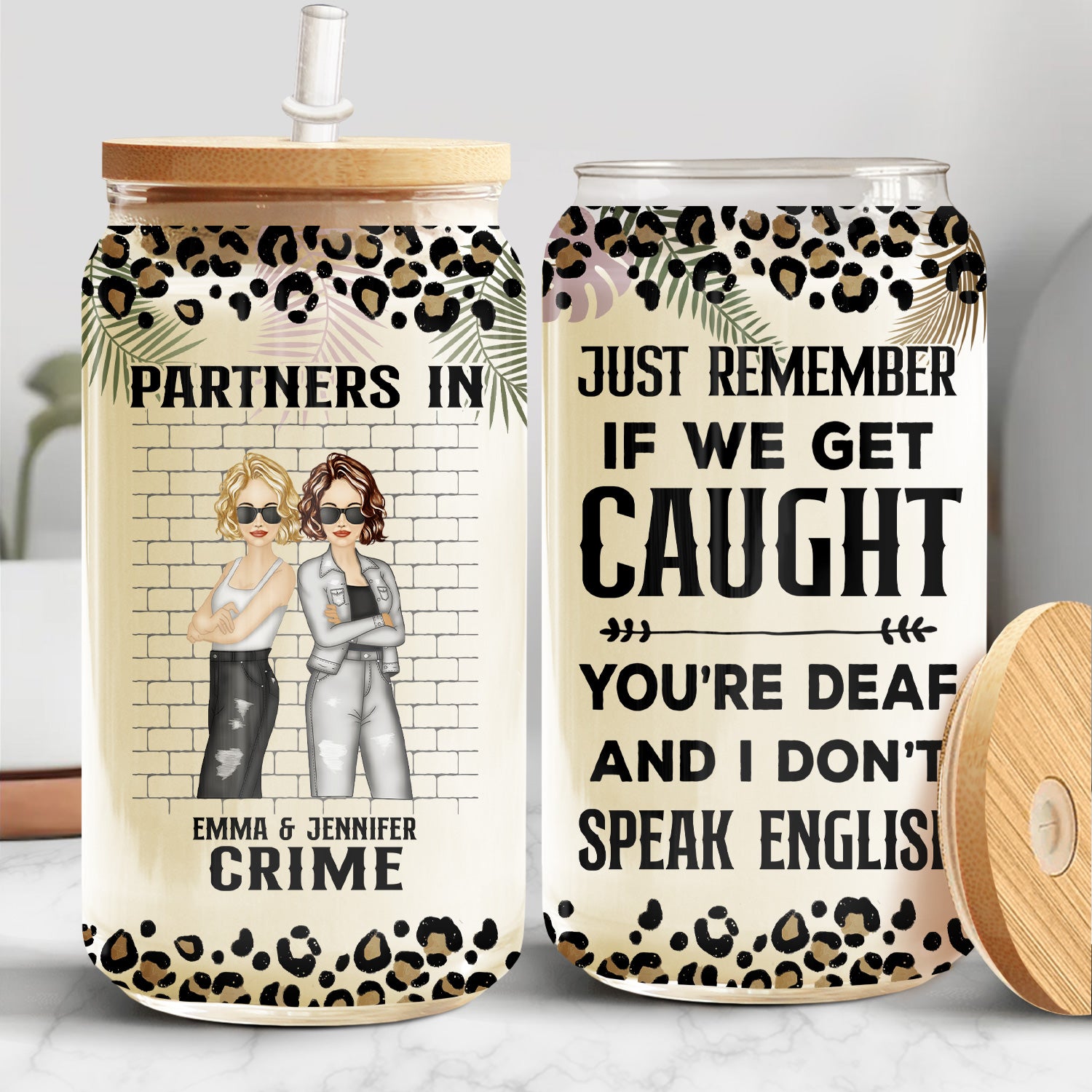 Partners In Crime If We Get Caught - Gift For Besties - Personalized Clear Glass Can