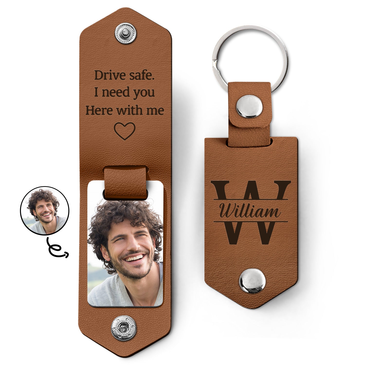 Custom Photo Drive Safe I Need You Here With Me - Gift For Couple, Besties, Friends, Family - Personalized Leather Photo Keychain