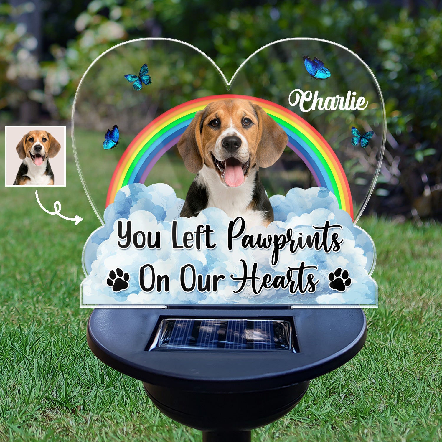 Custom Photo You Left Paw Prints On Our Hearts - Memorial Gift For Dog Lovers, Cat Lovers, Pet Lovers - Personalized Solar Light