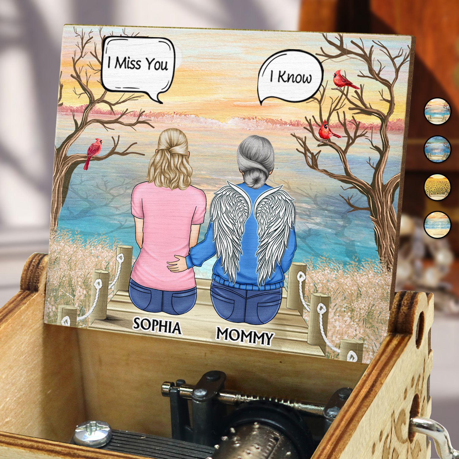 I Miss You I Know - Memorial Gift For Family, Friends, Siblings - Personalized Spin Button, Hand Crank Music Box