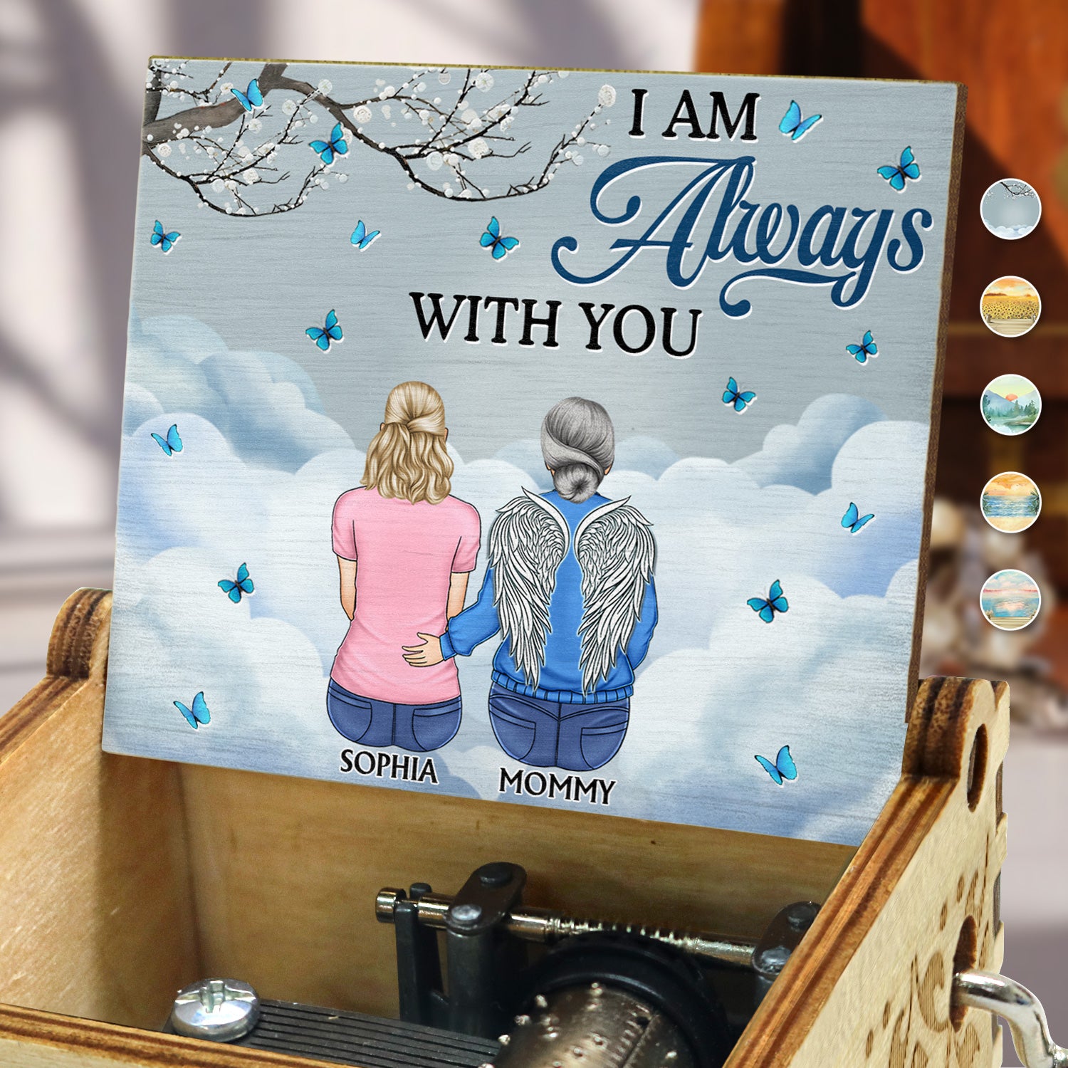I'm Always With You - Memorial Gift For Family, Friends, Siblings - Personalized Spin Button, Hand Crank Music Box