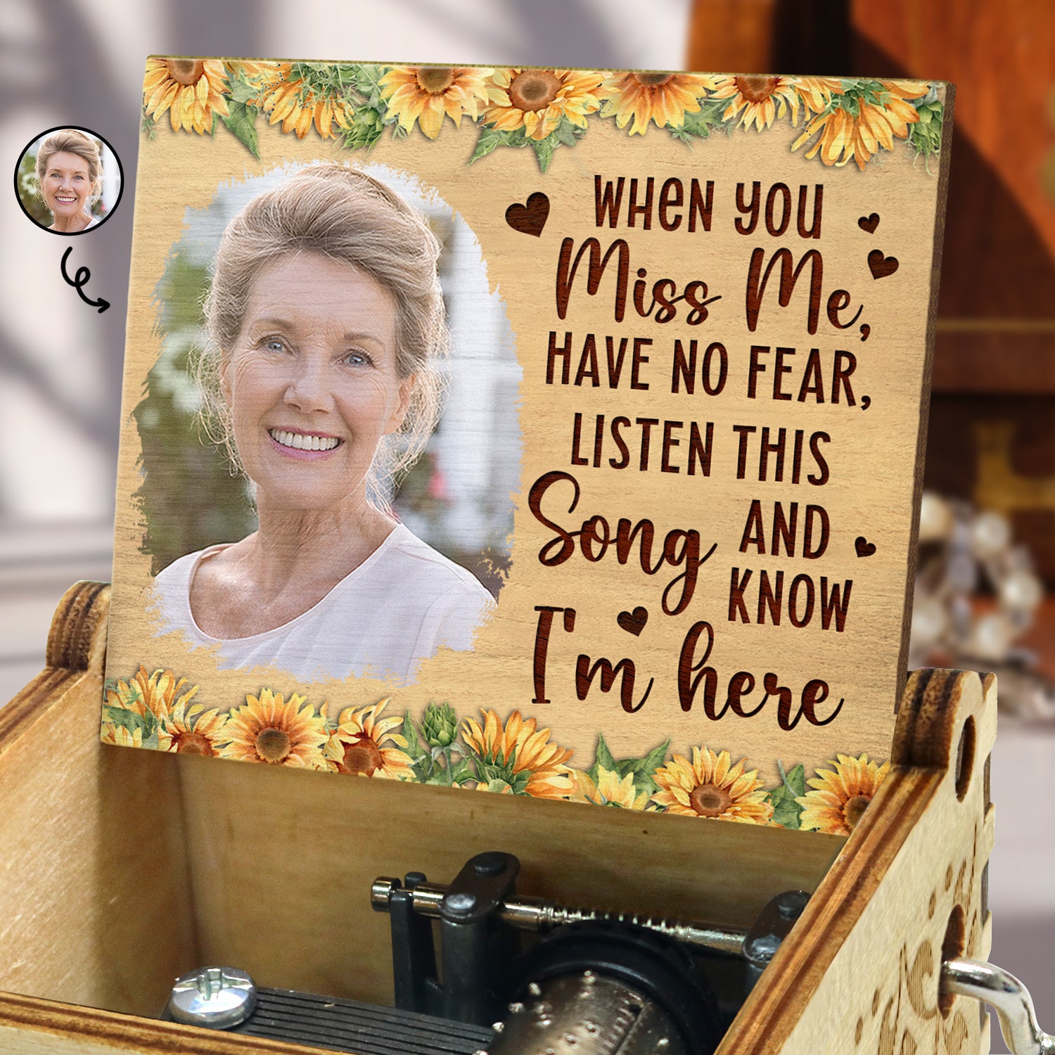 Custom Photo When You Miss Me - Loving, Memorial Gift For Family, Siblings, Friends - Personalized Spin Button, Hand Crank Music Box