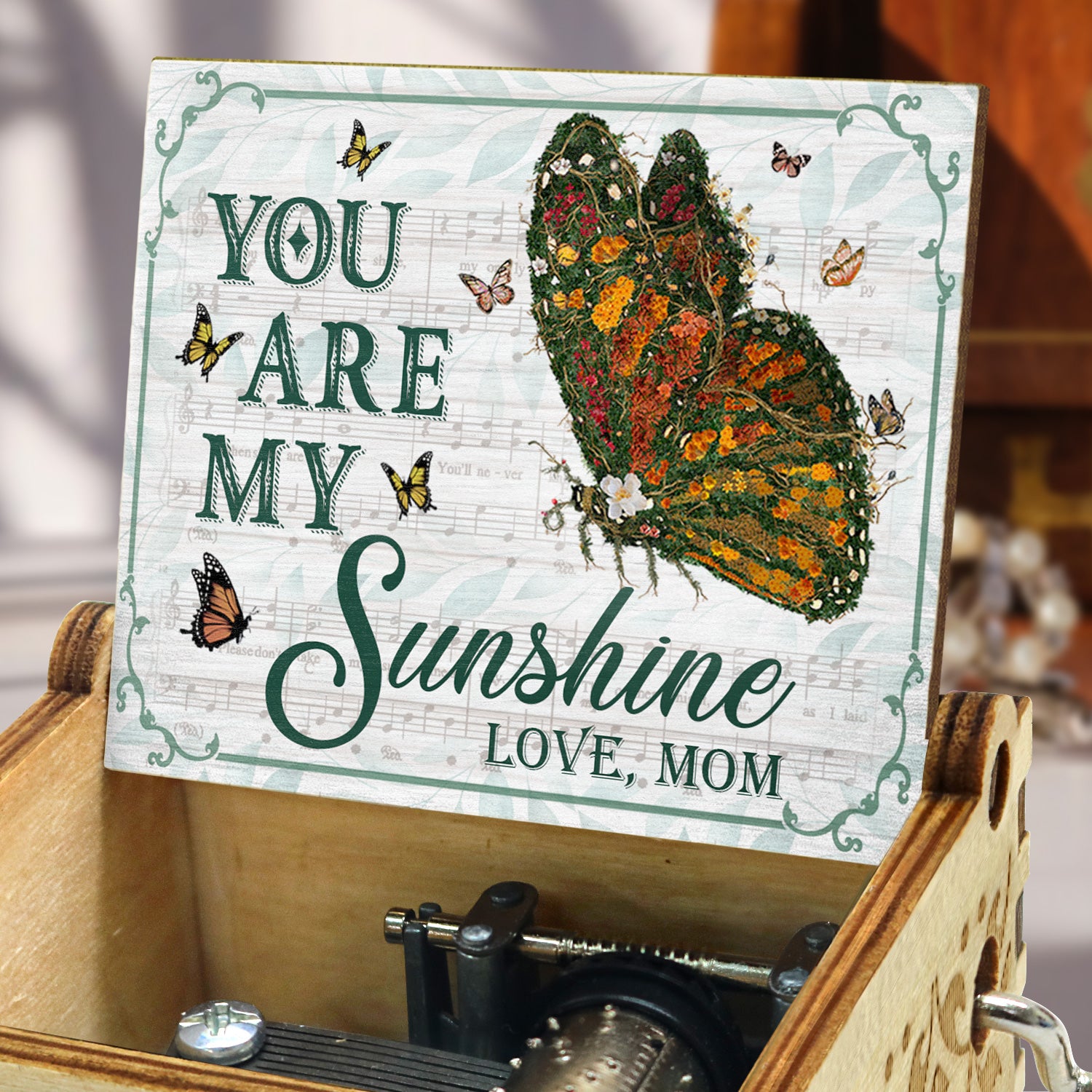 Floral You Are My Sunshine - Birthday, Loving Gift For Mother, Grandma, Family, Besties - Personalized Spin Button, Hand Crank Music Box